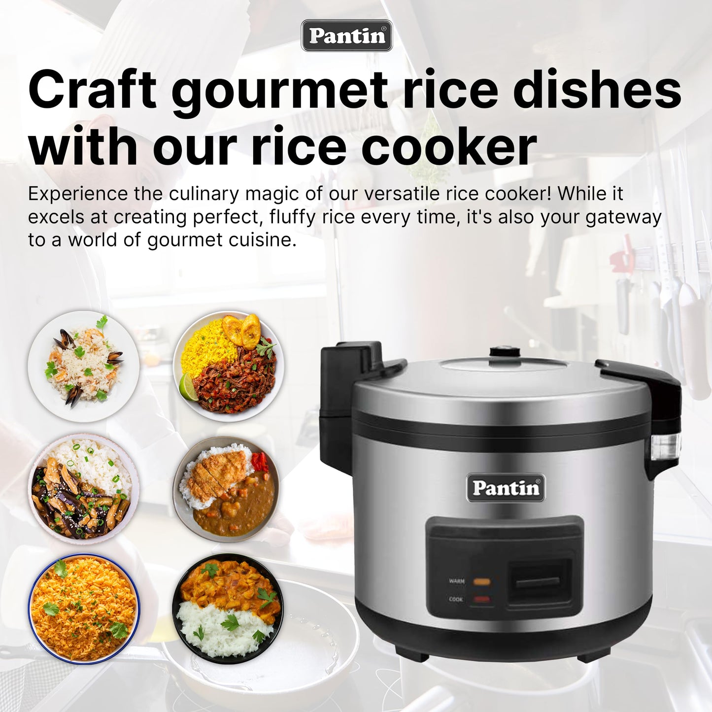 Pantin Commercial Rice Cooker & Warmer - 35 Cups Uncooked / 70 Cups Cooked, Extra Large Capacity Rice Cooker with Nonstick Inner Pot & Switch Press, 120V/1500W, ETL Listed