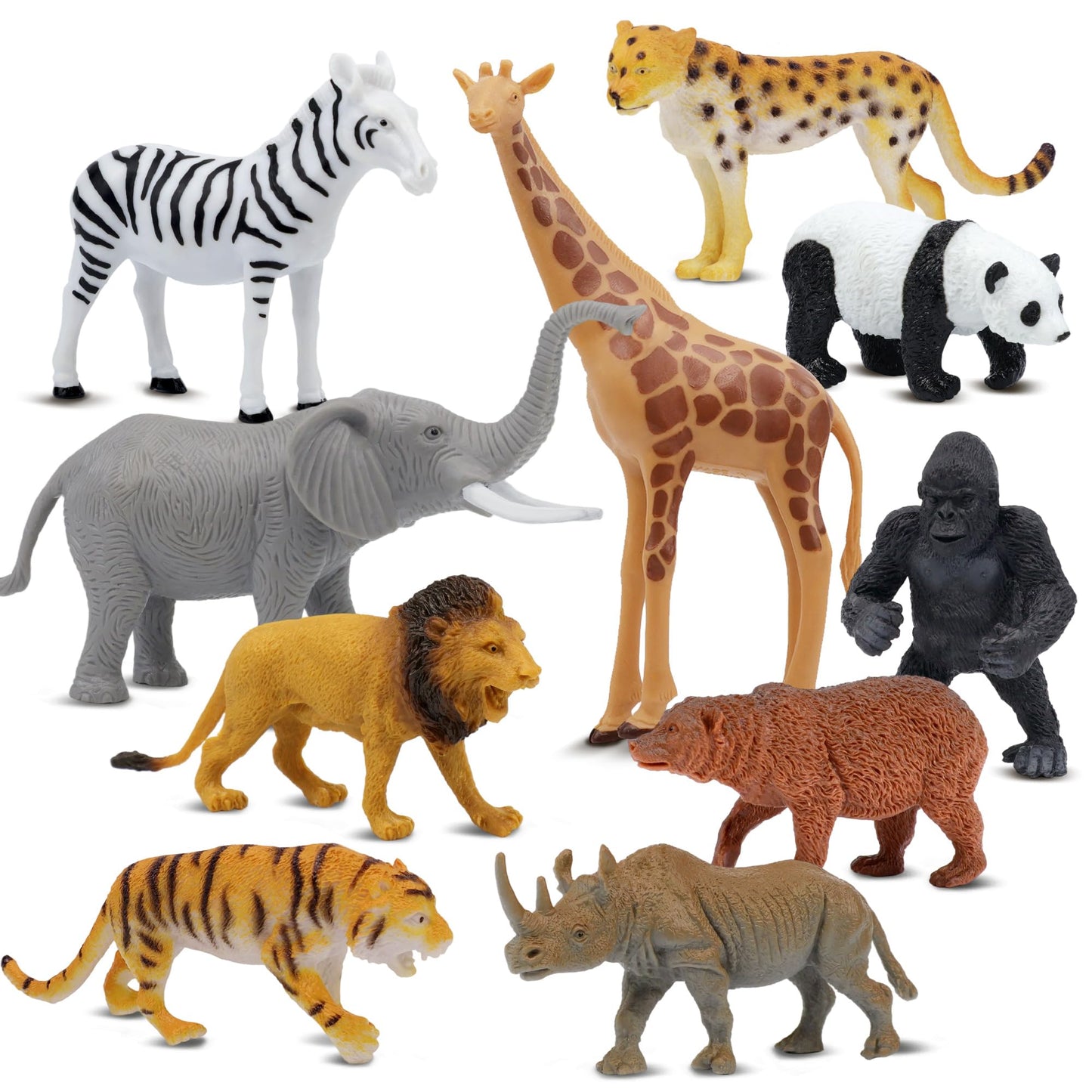 Beetots Safari Animal Figurines Set for Kids, 10 Piece Realistic Wild Zoo Animals Collection with Elephant, Lion, Tiger, Giraffe, Educational Toys for Toddlers Boys Girls