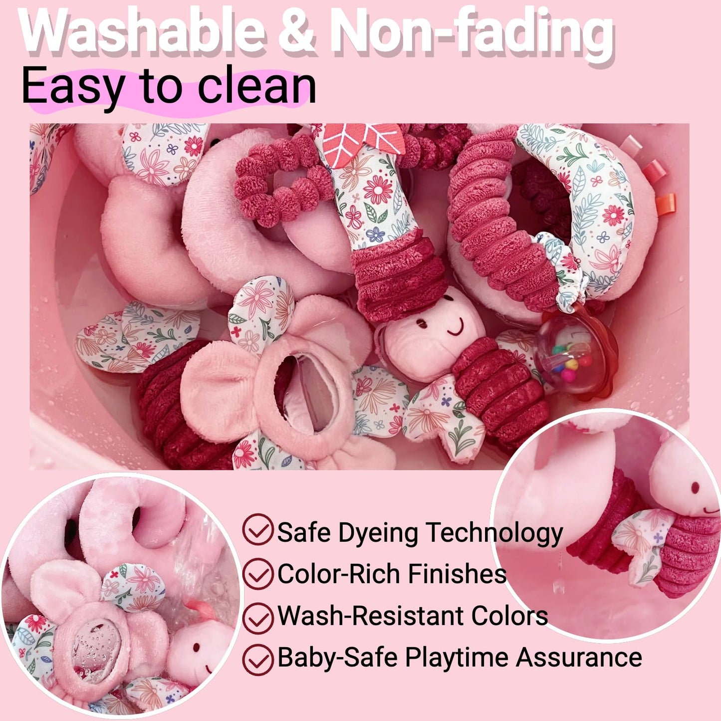 chochumy Baby Spiral Car Seat Toys for Babies 0-6 Months Girl, Stroller Hanging Stuffed Animal Carseat Crinkle Rabbit Toy 0-3-4-5-7-8-9-12 Month, Newborn Infant Gifts Easter Basket Stuffers Bunny 3PCS