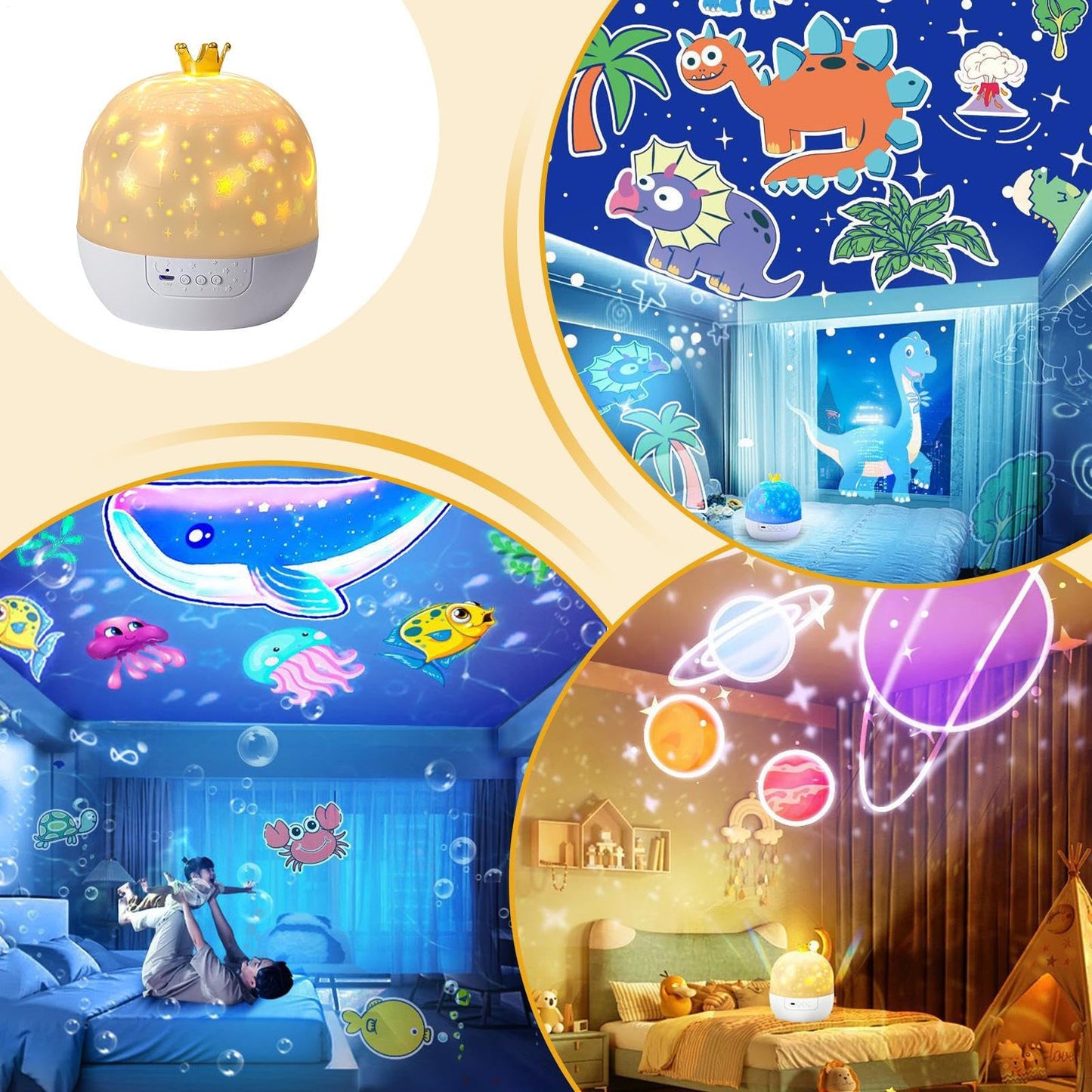 Kids Night Light Projector – USB ABS, 360 Rotation Lamp, Ceiling Projection Display, Sleep Ambience Creation | Perfect for Nursery Bedtime Sleep, Room Comfort, Calm Evening Routine, Gentle