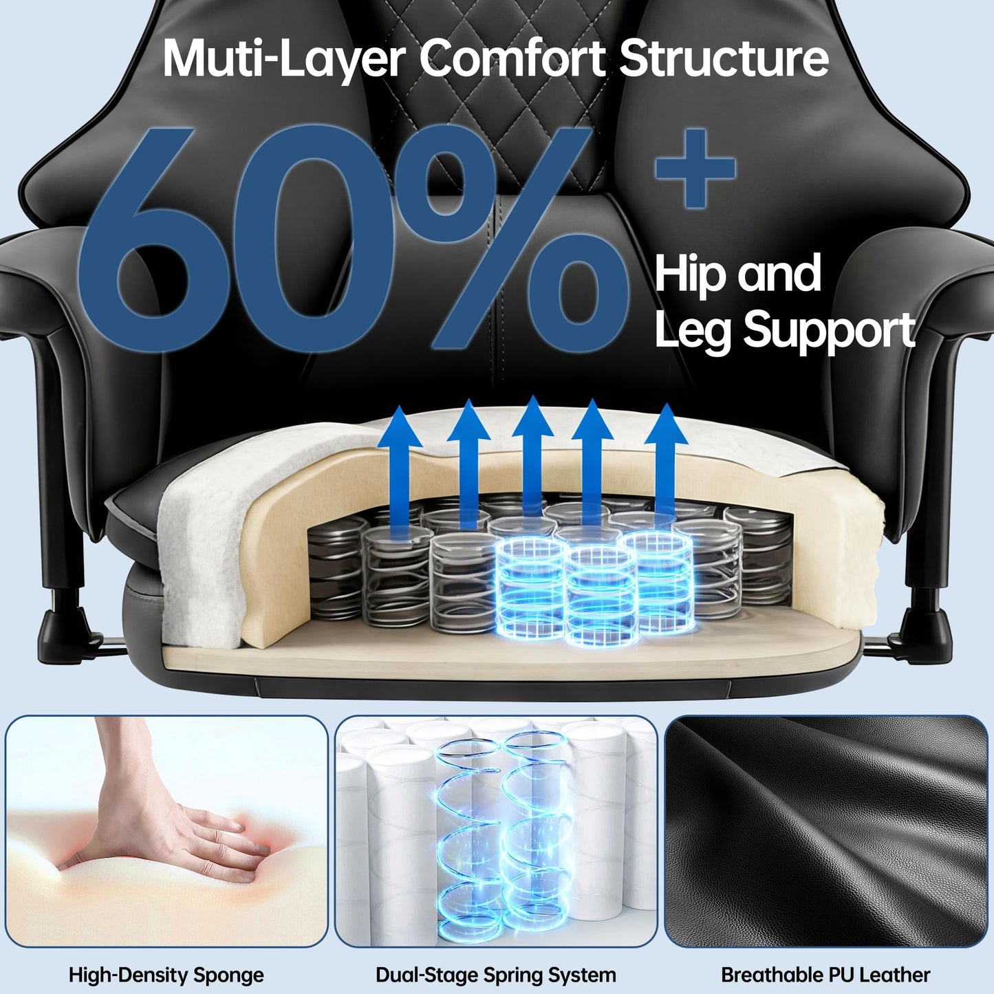 AreShark Big and Tall Office Chair - Executive High Back Leather Office Desk Chair with Adjustable Lumbar Support - Ergonomic Comfortable Heavy Duty Computer Gaming Chair with Padded Arms & Wide Seat