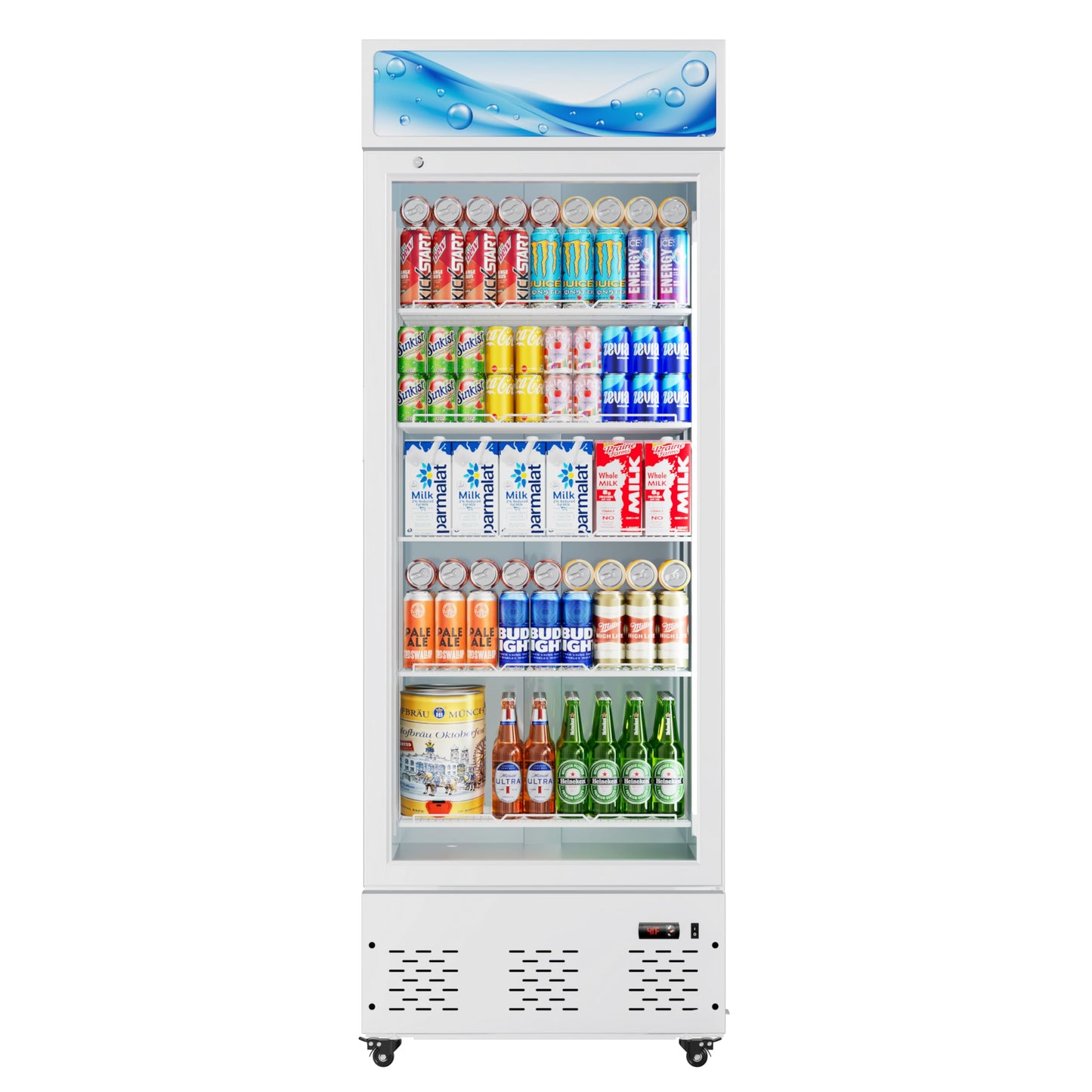 ECEVT 26.8'' W Commercial Beverage Fridge, 15 Cu.ft. Merchandiser Refrigerator Glass Door Upright Display Cooler with LED Light and Adjustable Shelves for Restaurant Grocery Stores Home, White