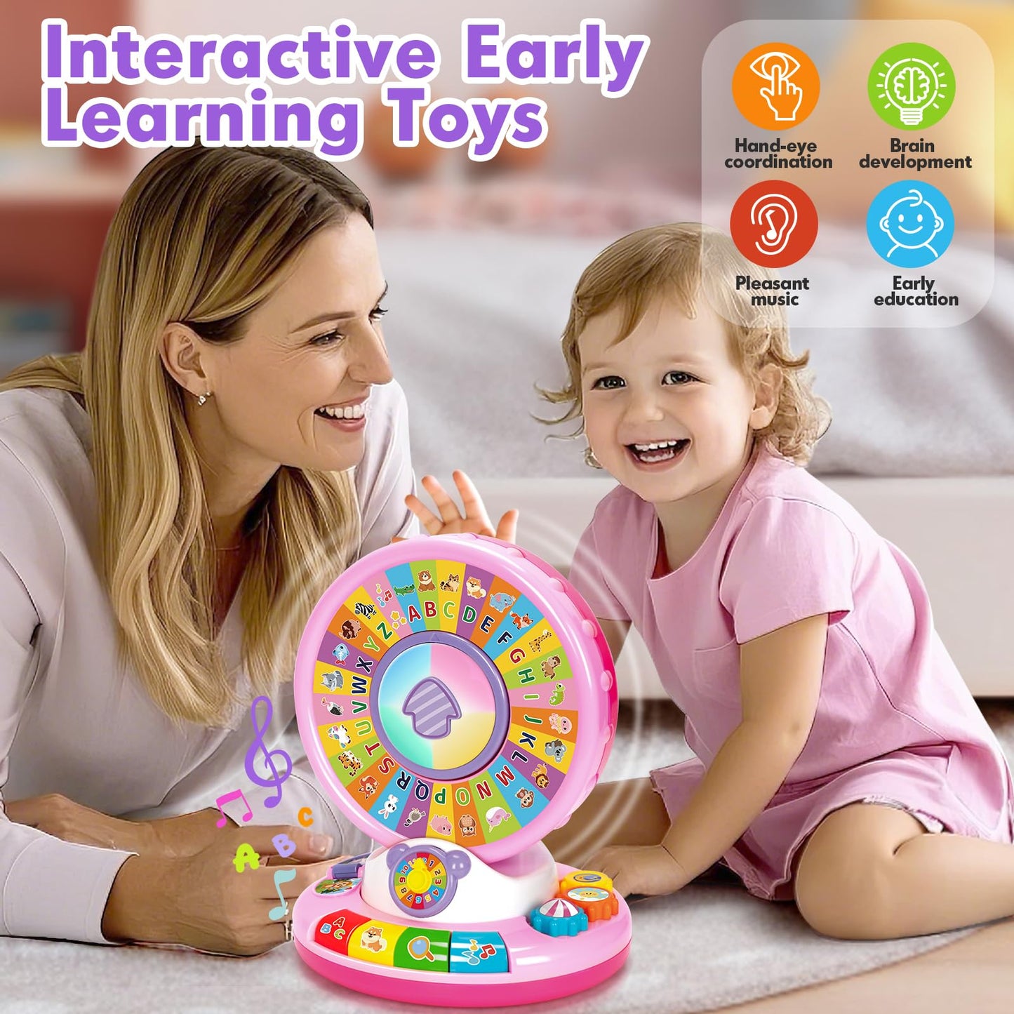 Duchong Learning Toy for 1 2 3 Year Old Girls, Spin and Sing Alphabet Zoo with Sounds, Interactive Educational Toys for Toddlers 1-3, Christmas 1st Birthday Gifts for Baby Girls Boys 9-12-18 Months