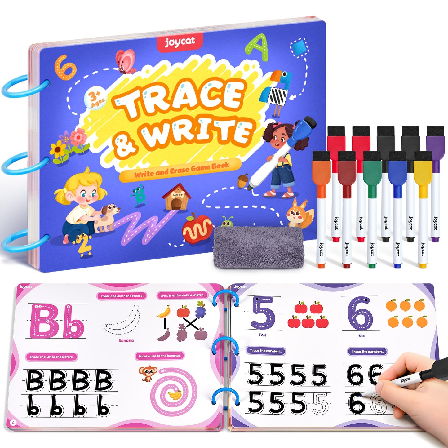 JoyCat Preschool Learning Activities 48 Reusable Pages, Handwriting Practice for Kids Toddlers, Tracing Letter Number Workbooks, Educational Autism Busy Book, Learning Gift Toys for 3 4 5 Year Olds