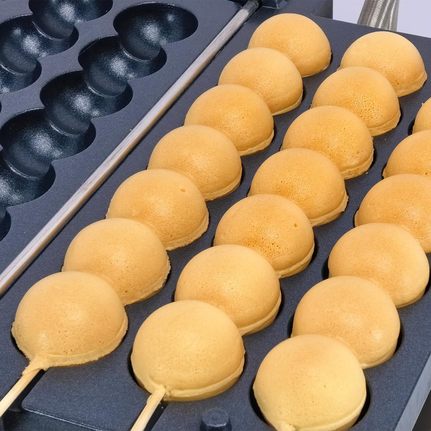CPVKRY Commercial Waffle Skewer Maker, 120V 3-Grid Nonstick Electric Bubble Waffle Ball Machine, Double-heating Stainless Steel Bubble Waffle Stick Machine for Restaurant, Snack Bar, Street Stall