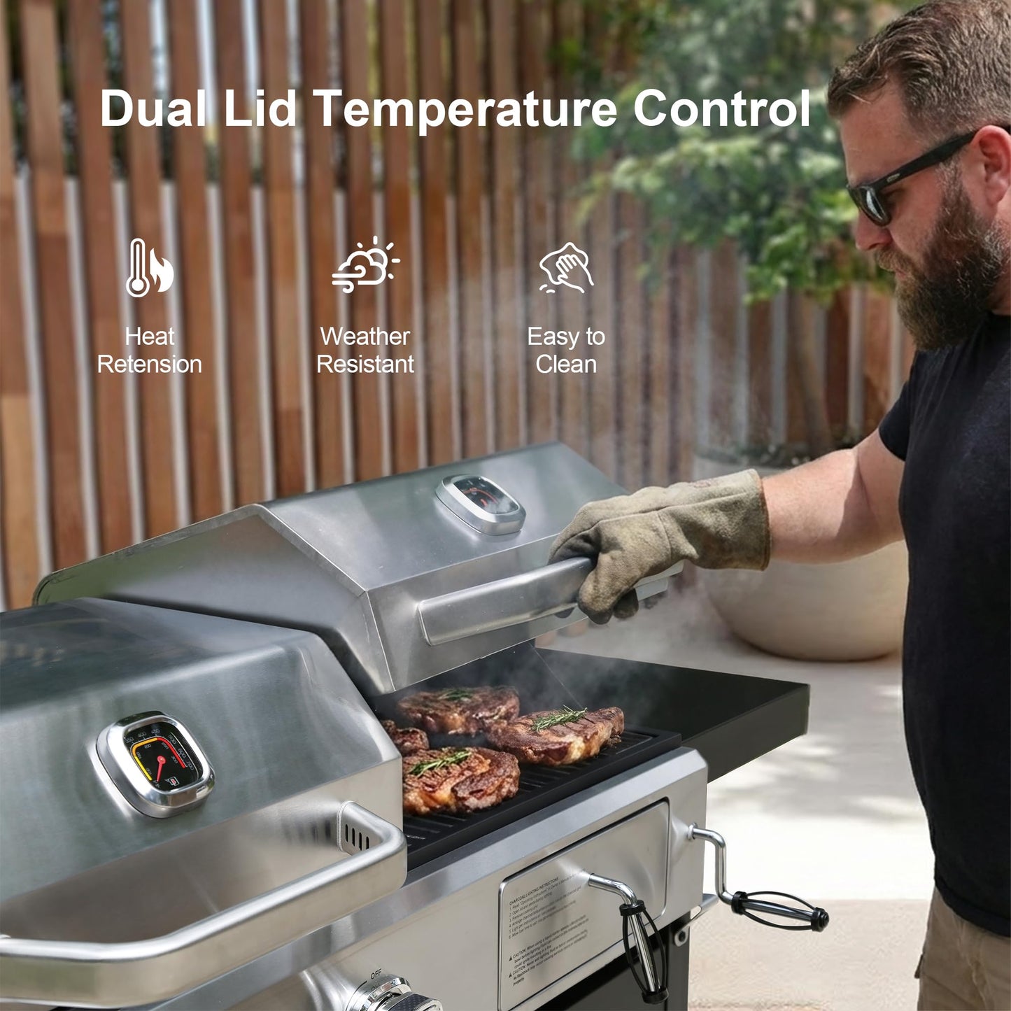 Brand-Man Propane Gas and Charcoal Grill Combo,Grill and Griddle Combo Dual Fuel BBQ Grill with Dual Lids for Outdoor Barbecue, Black
