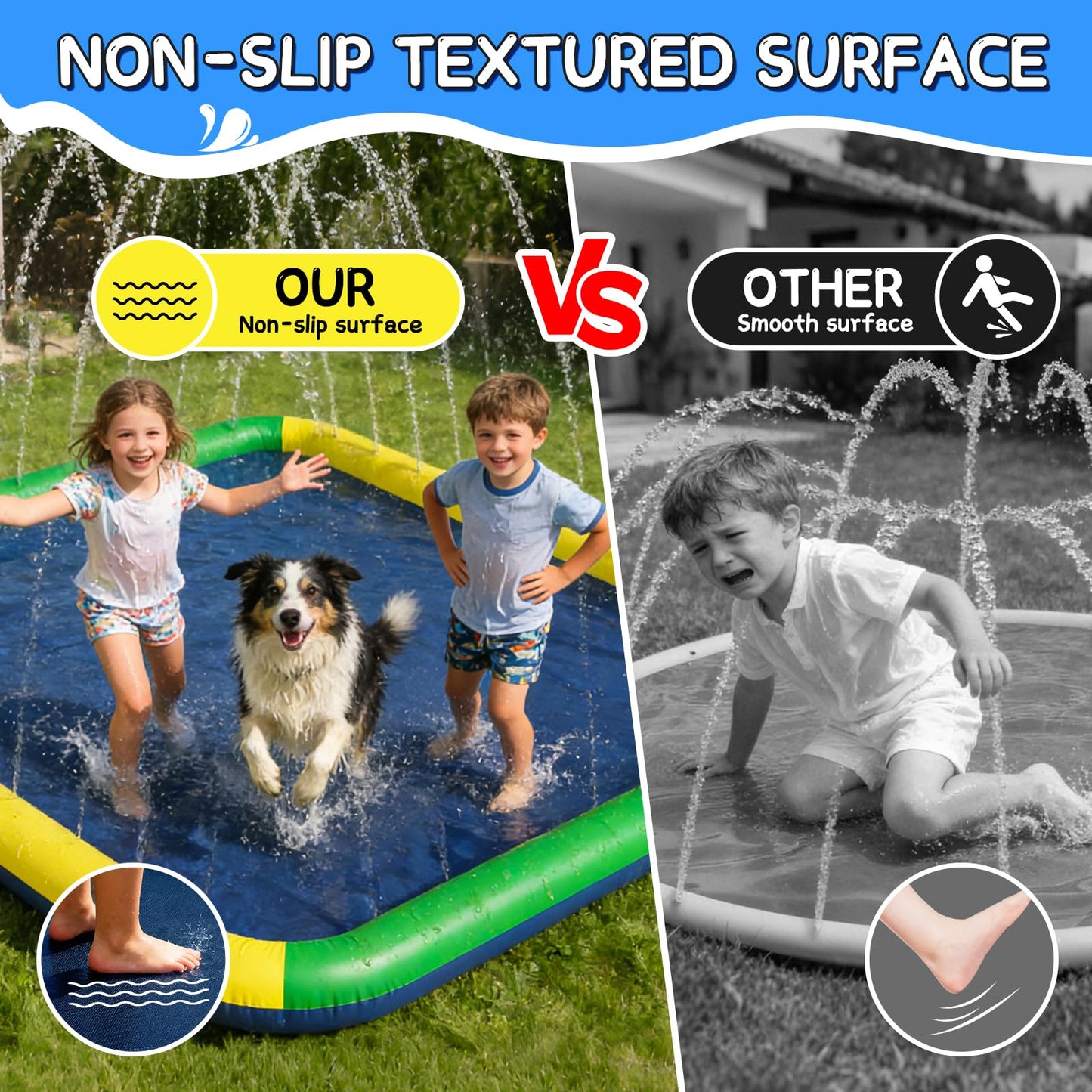 Splash Pad for Kids & Dogs, EPN 140"-100" Extra Large Non-Slip Sprinkler Splash Pad, Thickened 0.5mm PVC Water Play Mat, Outdoor Water Toy for Backyard Summer Fun, Ideal for Toddlers 3+ Boys Girls