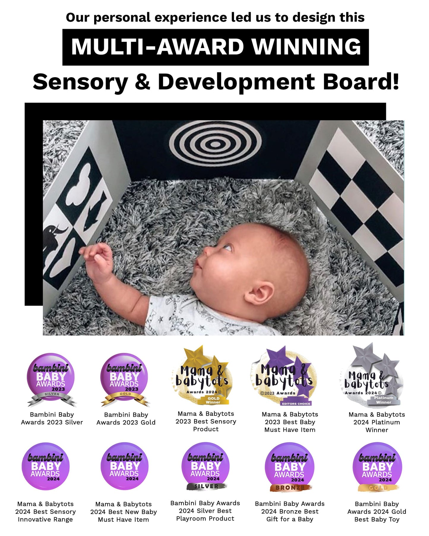 Samuel Sensory Board for Babies - Supersized Black and White Baby Cards for Developmental Newborn Tummy Time Toys - 100cm Newborn Black & White Toys for 0-3 Months & Older - Thick Stand Up Board No. 1