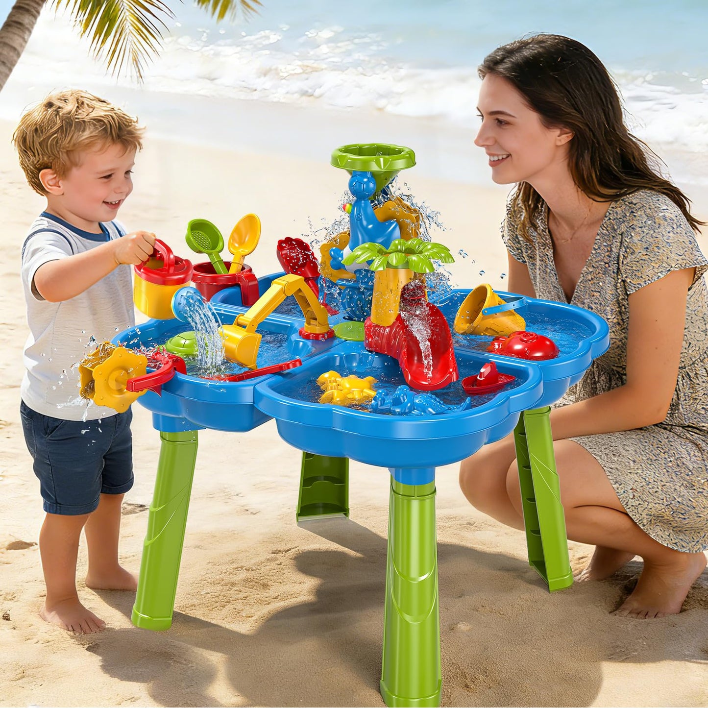 Guminnara Water Table for Toddlers 3-5 Years Kids Ages 4-8, 4 in 1 Kids Summer Activity Sensory Play Outdoor Beach Backyard Sand Water Table Toys for Toddlers, Birthday Toys Gift for Boys Girls