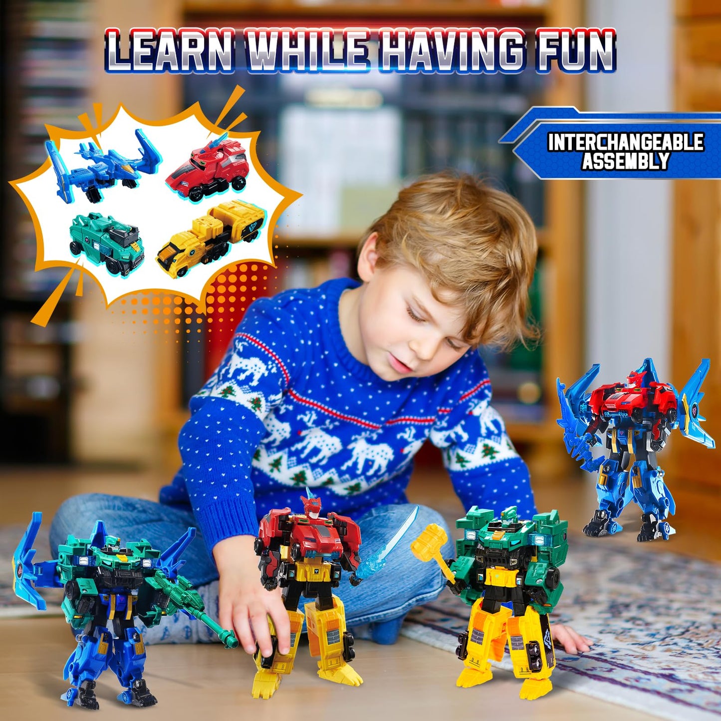 QUANTUM HEROES DINOSTER Transforming Toys, 2-in-1 Transforming Robot Raptor Tron, 7.48-inch Action Figure Children's Robot Toy, Cool Transforming Toys for Boys and Girls Age 5+, Red and Yellow