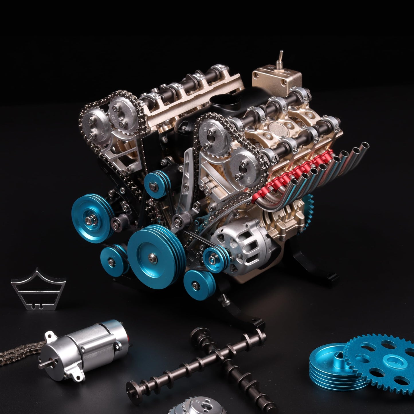 TECHING v8 Engine Model kit That Works Metal Mechanical Metal Assembly DIY Car Engine Model Kit 500+Pcs Educational Experiment (8 Cylinder Engine)