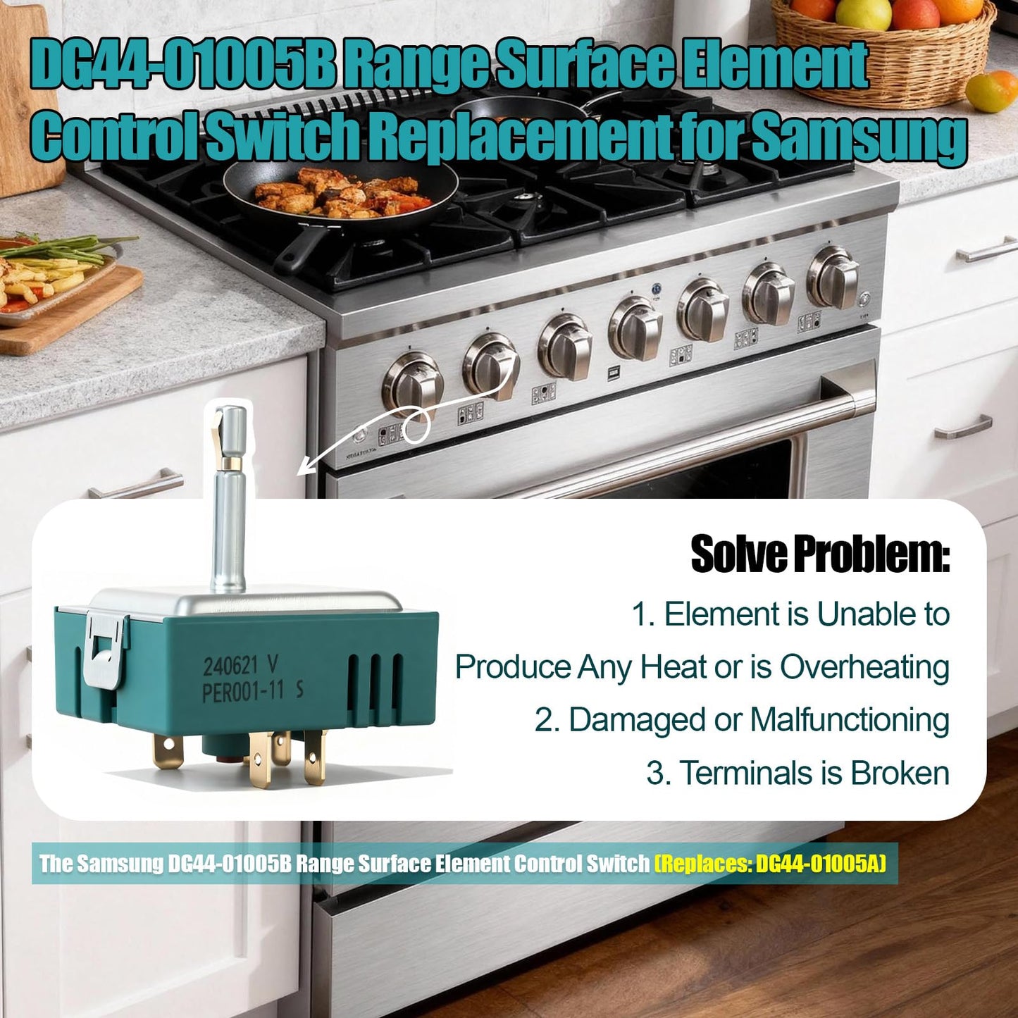 DG44-01005B Samsung Dual Range Infinite Control Switch,Replaces DG44-01005A.Fit for Samsung Oven/Stove .Original production number PER001-11 S, PER001-01 S, PER001-01 B