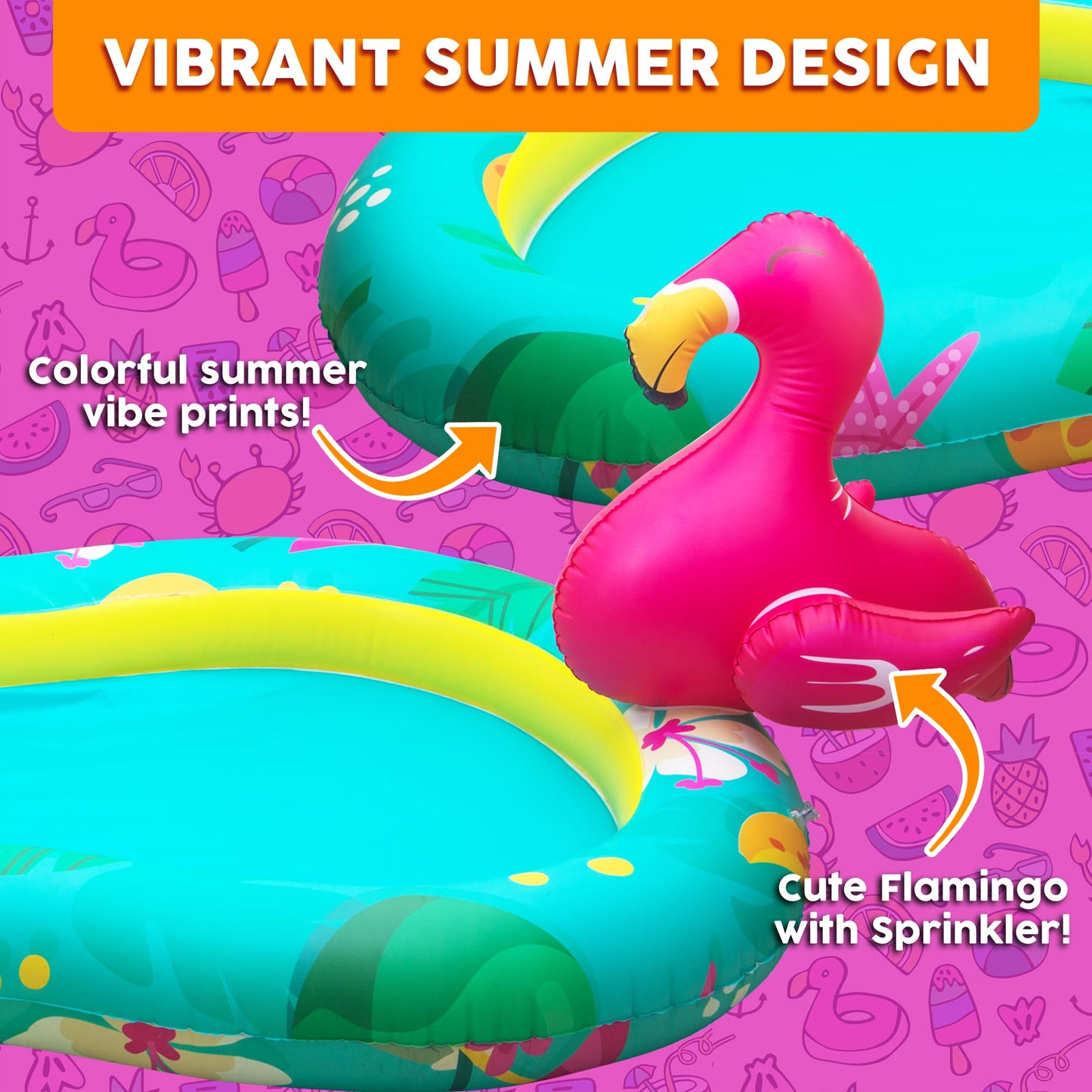 Kiddie Pool with Sprinkler | Kiddie Pool for Kids, Inflatable Toddler Pool, Inflatable Sprinkler for Kids with Splash Pad, Summer Water Toys for Toddler Outside, Summer Toys, Flamingo