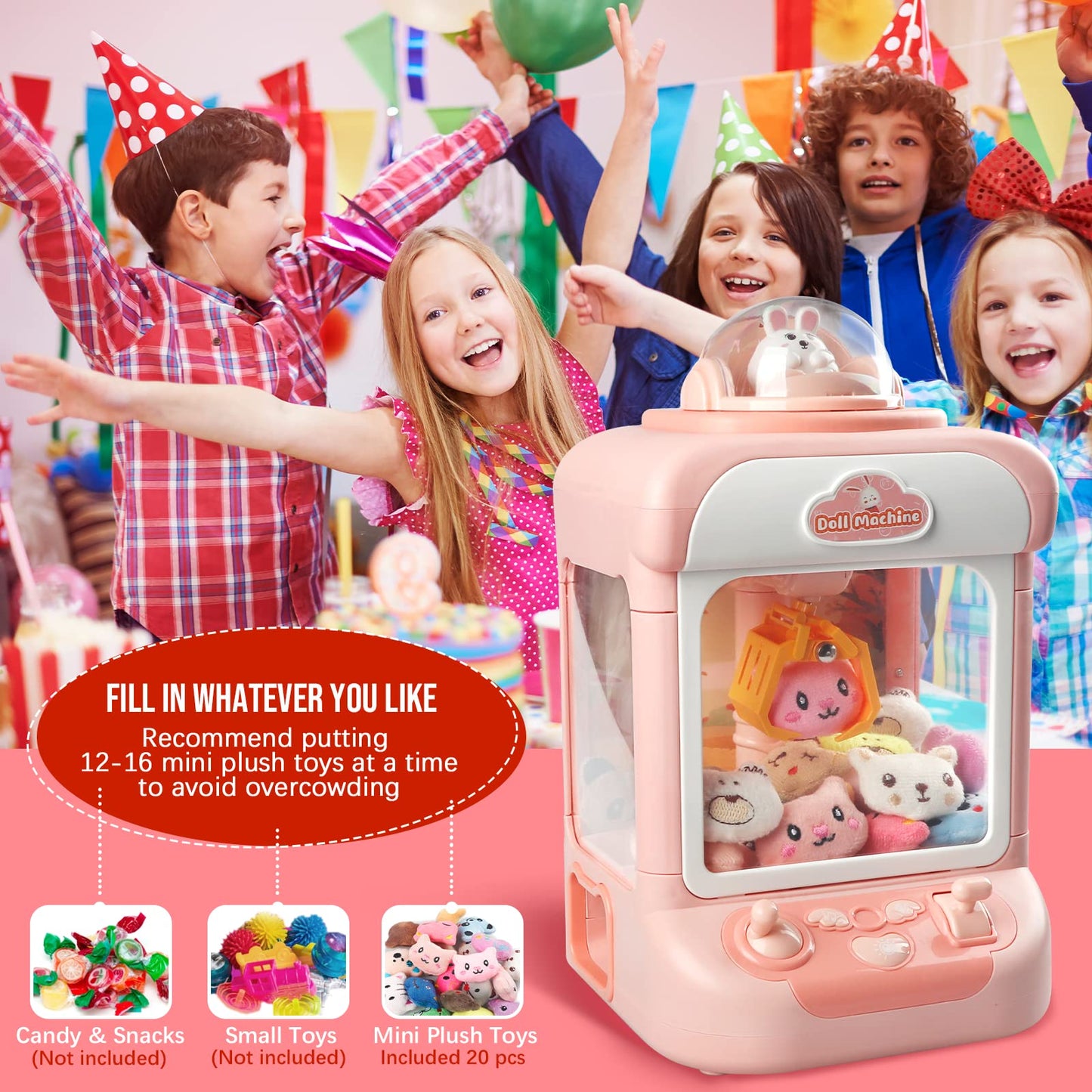 Tracpos Claw Machine for Kids,Mini Vending Machines Candy Grabber Prize Dispenser Toys for Girls,Electronic Arcade Claw Game Machine for Party Birthday with Lights Sound (Rabbit Claw)
