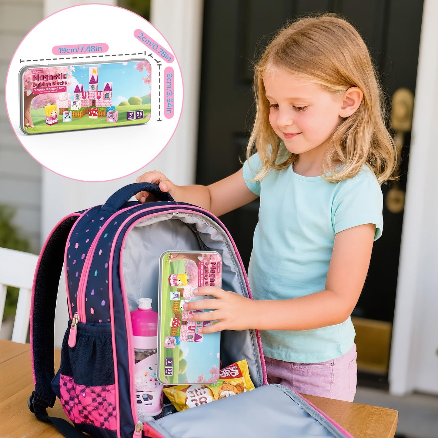 CZCUUDZ Mini Magnetic Blocks, Magnetic Blocks Travel with Portable Iron Storage Box, 35PCS Magnet Building Blocks for Toddlers, STEM Educational Magnet Toys for Ages 3 4 5 6 7 8 Boys Girls, Unicorn