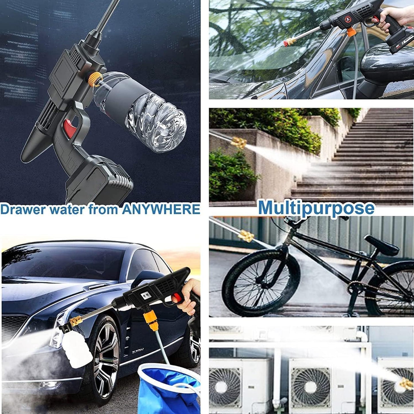 Cordless Portable Wireless Pressure Washer Gun 48V 12000mah High Pressure Water Gun for Car Wash Bike Washing Cleaning| Adjustable Nozzle and 5M Hose Pipe (Double Battry)