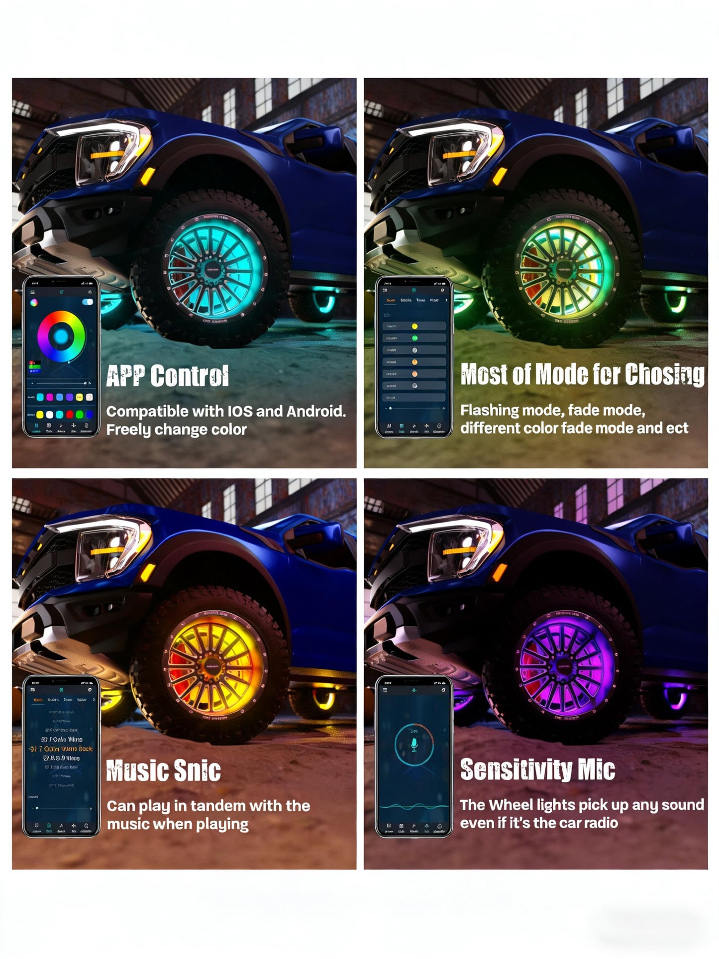 SUNPIE Wheel Lights RGB Wheel Light for Truck Universal 14.5’’ RGB Rim Light for Car/SUV - Wheel Well Ring Lights with Sequential and Multi-Color for All Vehicles, Including Instruction Manual