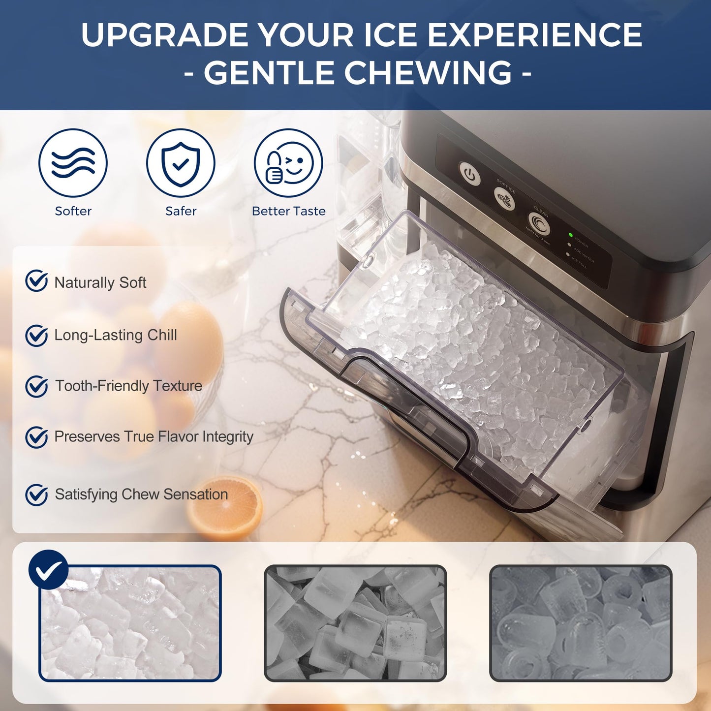 Nugget Ice Maker Countertop with 0.8Gal Removable Tank, 41Lbs/24H, One-Touch Fast Ice in 6 Mins, Self-Cleaning & Ultra Quiet for Home, Office, Party