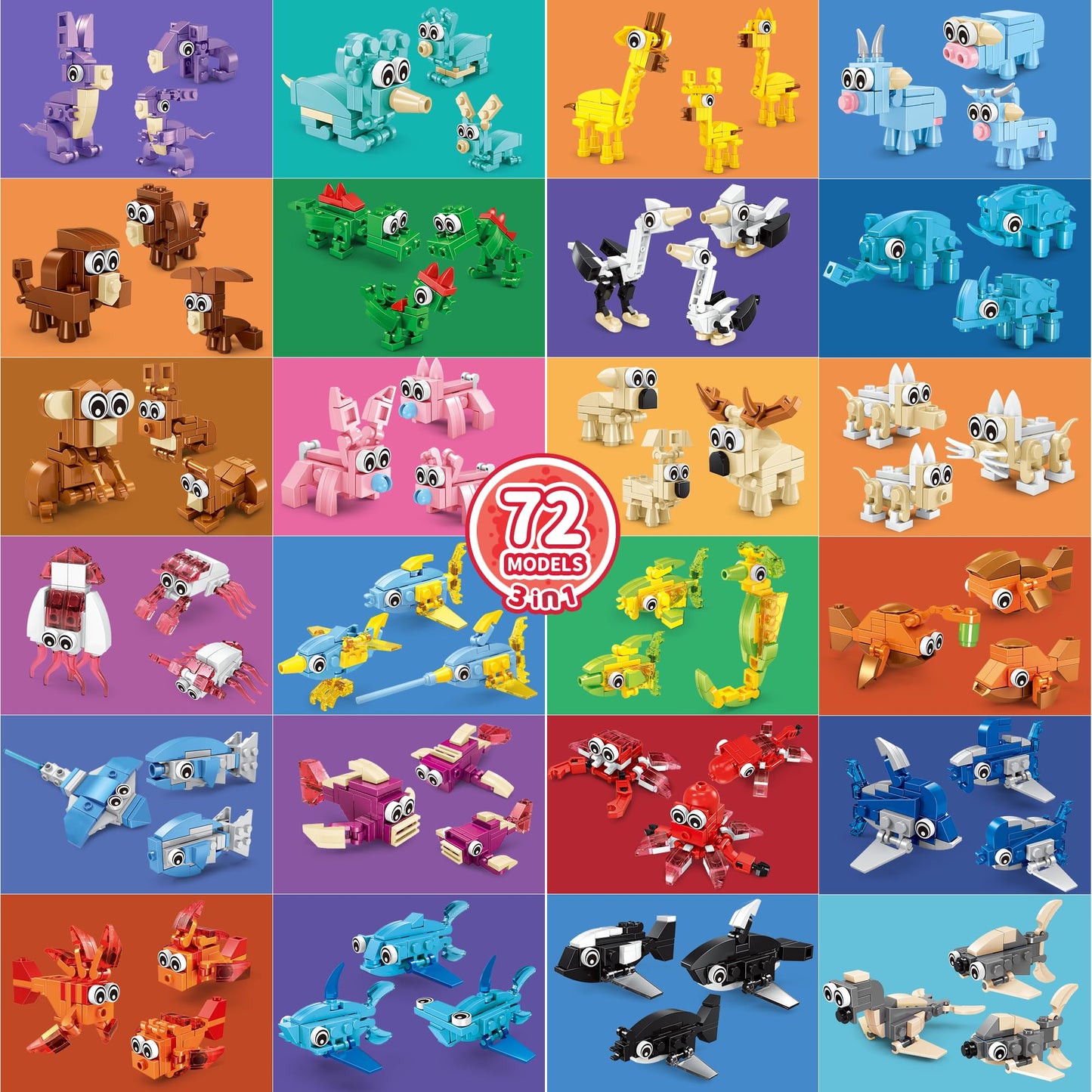 Party Favors for Kids - 24 Pack 72 Kinds of Animals Building Block Toy Stocking Stuffers Classroom Prizes Goodie Bags Easter Gifts Building Set, Christmas Birthday Gift for Boys Girls Ages 6-12+