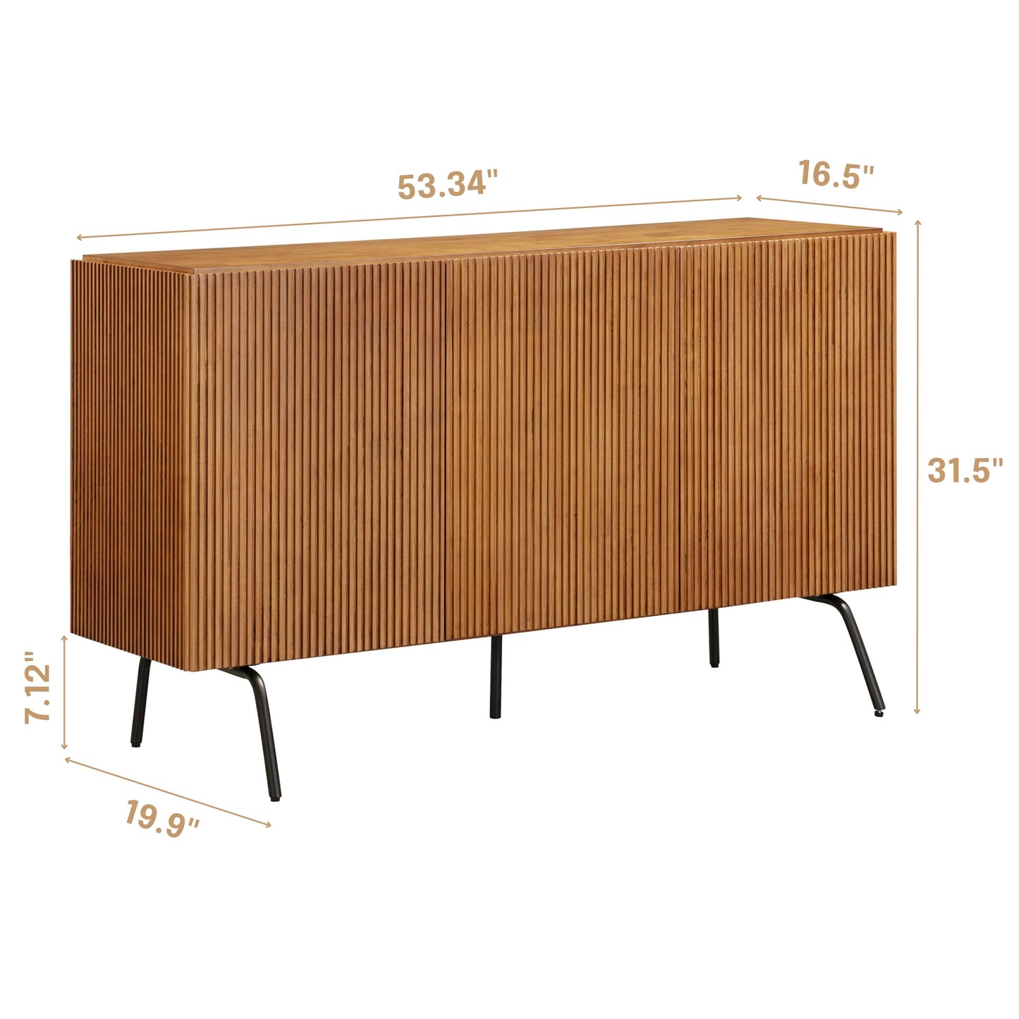 NTC Veil Modern Sideboard with 3 Doors, Buffet Cabinet with Vertical Groove Design and Metal Legs, Storage Cabinet for Living Room, and Hallway, Effortless Assembly, Teak Look