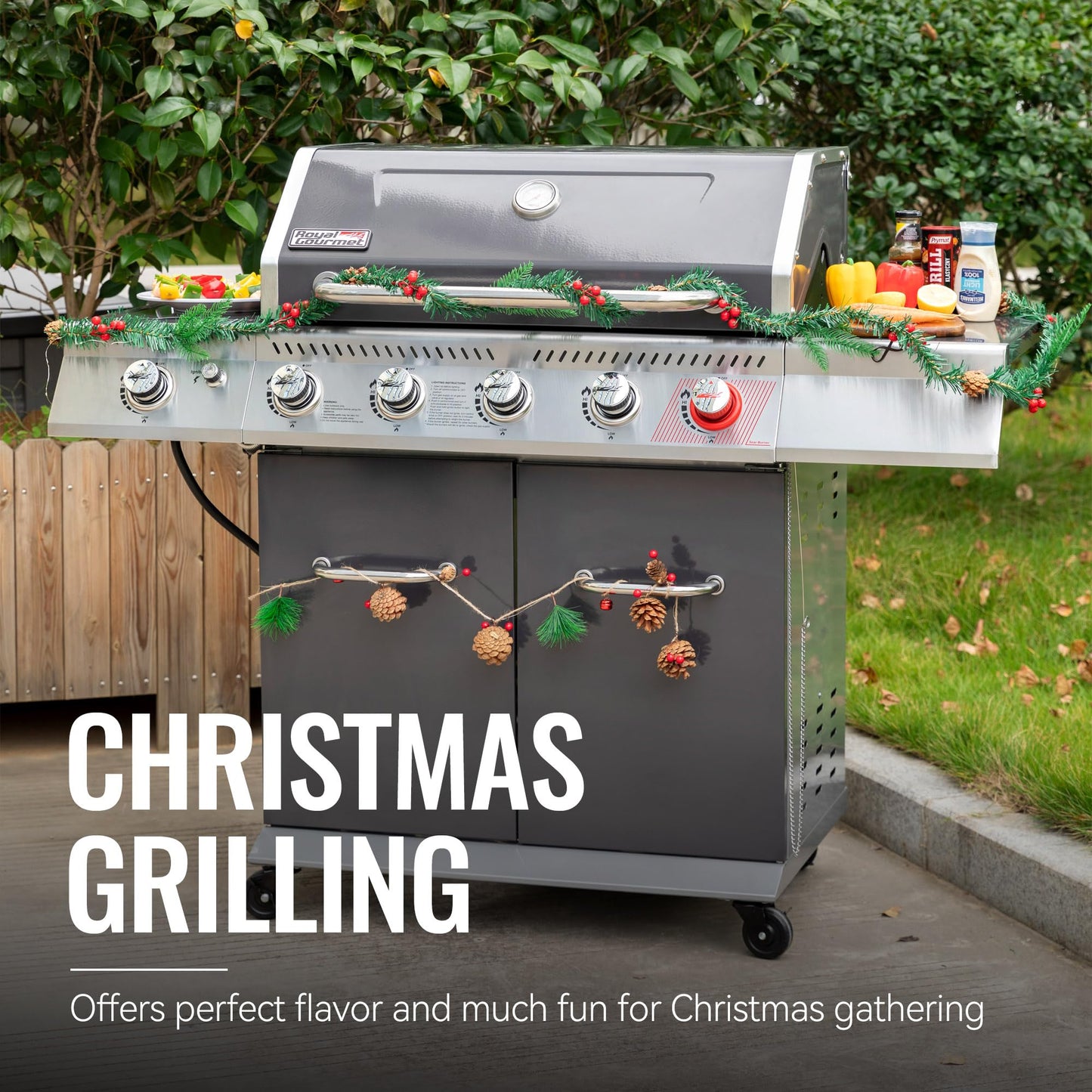 Royal Gourmet GA5404G 5-Burner Propane Gas Grill with Side Burner & Warming Rack, Outdoor BBQ Grill with 64,000 BTUs Output & 774 Sq. in. Cooking Area for Outdoor Barbecue, Grey