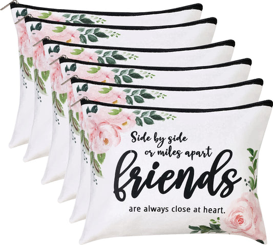 ECOHIP 6 Pack Bulk Good Friend Gifts for Women Makeup Bag Friendship Birthday Christmas Gift