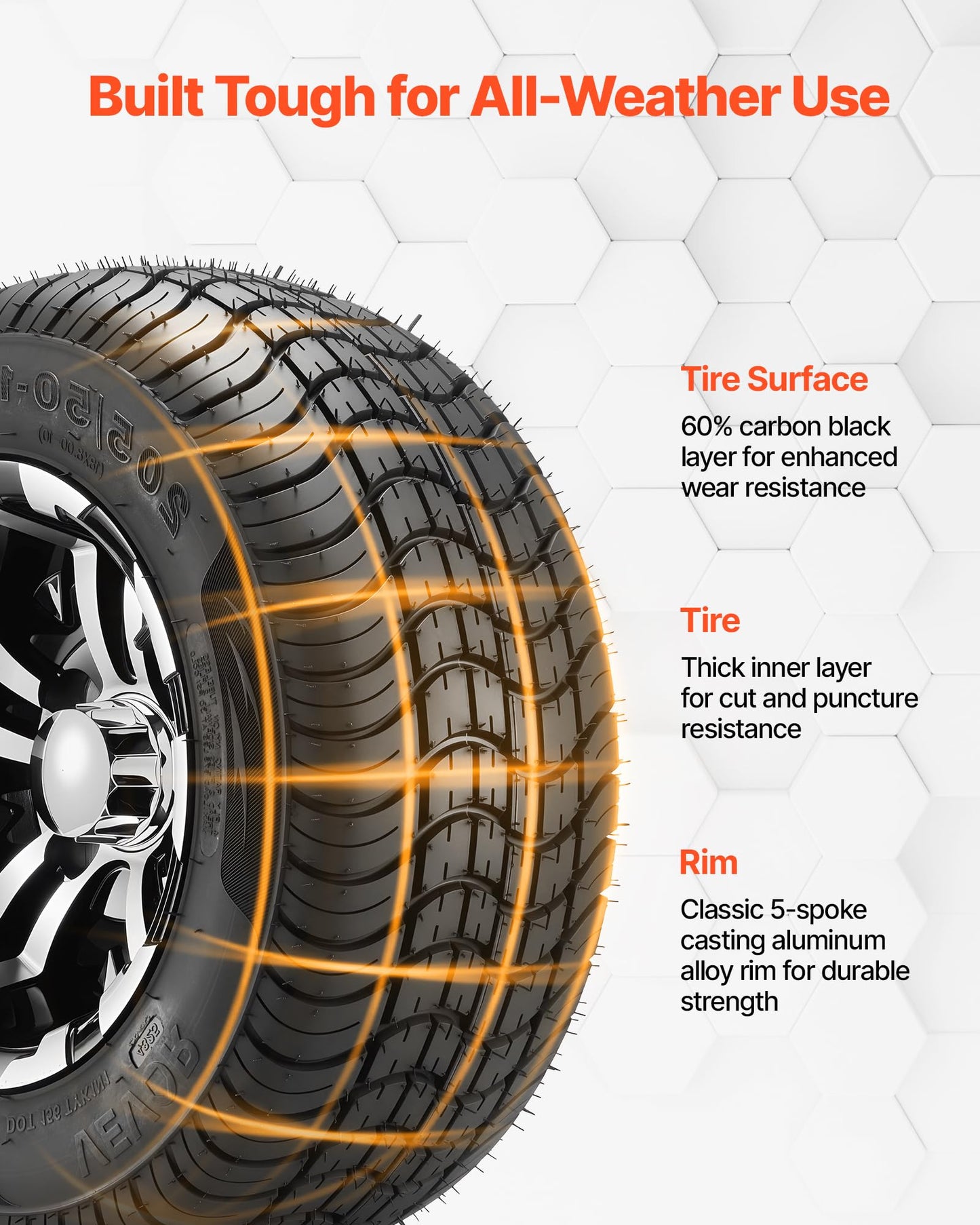 VEVOR Golf Cart Wheels, 10" 205/50-10 Black Aluminum Alloy Golf Cart Tires and Wheels Combo (Set of 4) Fit Club Car, EZGO, Yamaha, 4 Ply Rubber 4-Lug Lawn Mower Tires & Rims, 675 lbs Load, All-Terrain