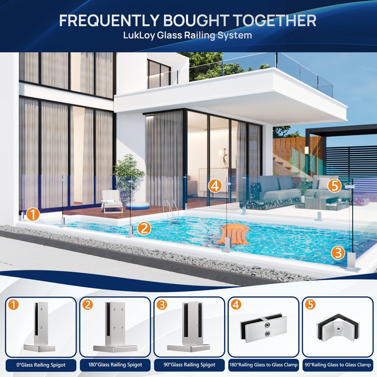 LukLoy Glass Railing Spigot with Clamp Brackets Bundle for Pool Fence Balcony Glass Railing