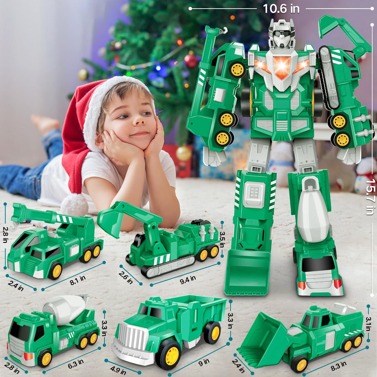 Laradola Toys for 3 4 5 6 Year Old Boys - Transform Robot Kids Toys Cars | STEM Building Toddler Toys for Ages 3+ | 5 in 1 Construction Christmas Birthday Gifts for Boys Girls