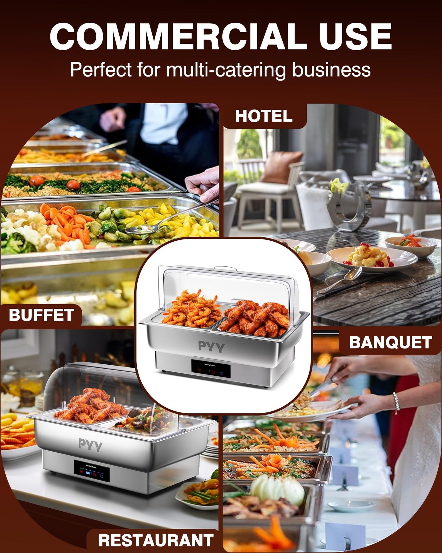 PYY Electric Chafing Dish Buffet Set, Roll Top Chafing Dish, Stainless Steel Chaffing Server Set Chafer for Catering,Buffets (2 Half-Size with Lid)