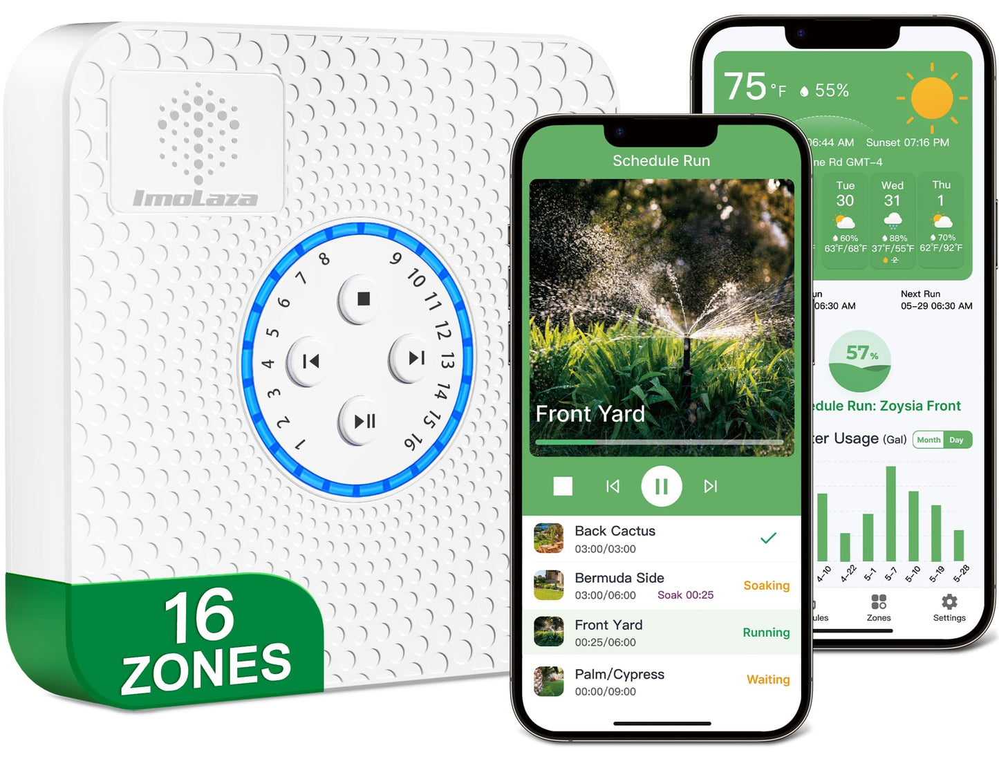 ImoLaza 16-Zone Indoor Smart WiFi Sprinkler System Controller, Easy Install Irrigation Timer for Lawn & Garden, Water-Saving Automatic Sprinkler Timer/Controller with Mobile App, Compatible with Alexa
