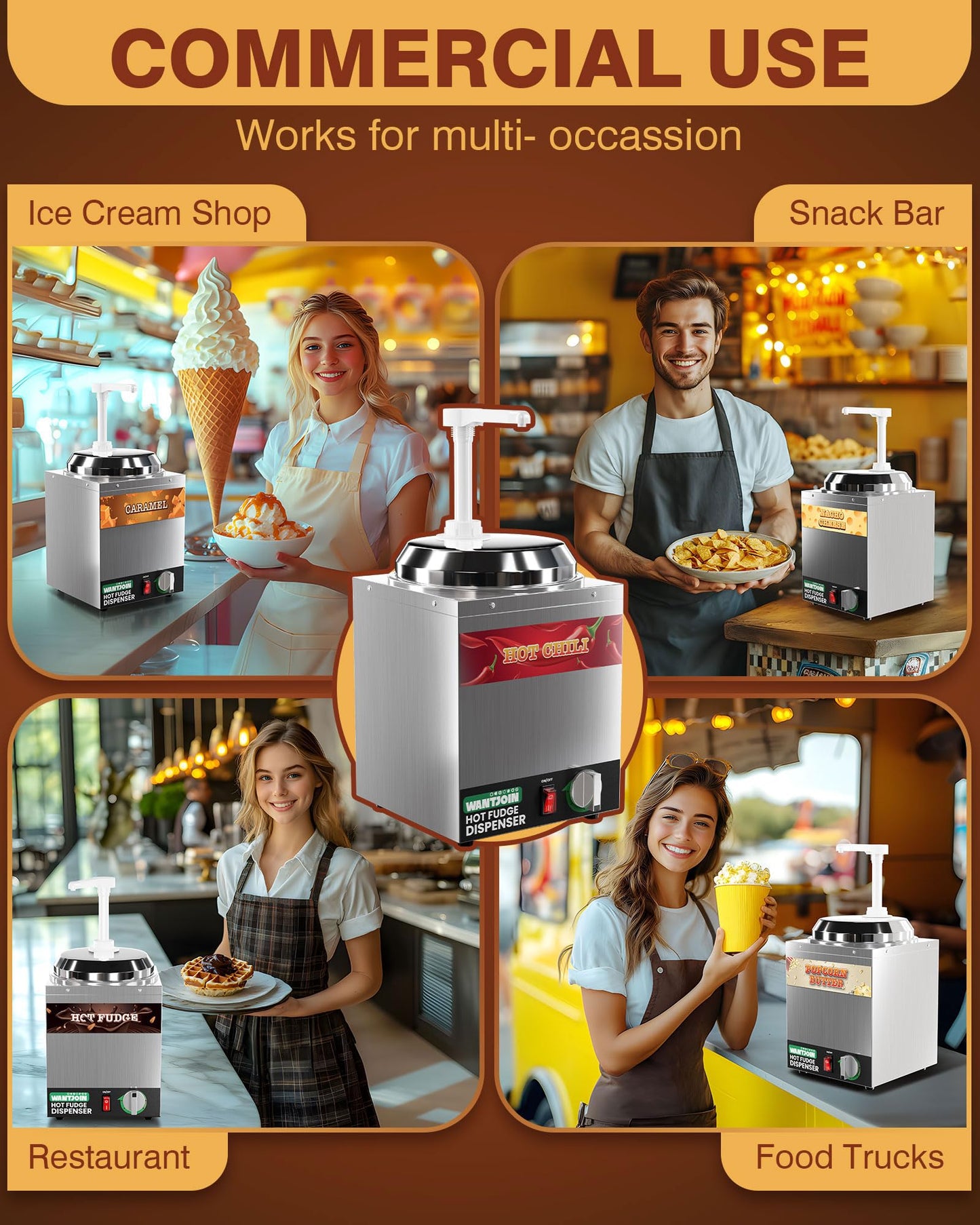 WantJoin 2.8Qt Nacho Cheese Dispenser with Pump Nacho Cheese Warmer,Stainless Steel Hot Fudge Warmer W/5-Level Temperature Adjustment,Commercial Hot Fudge Dispenser for Caramel