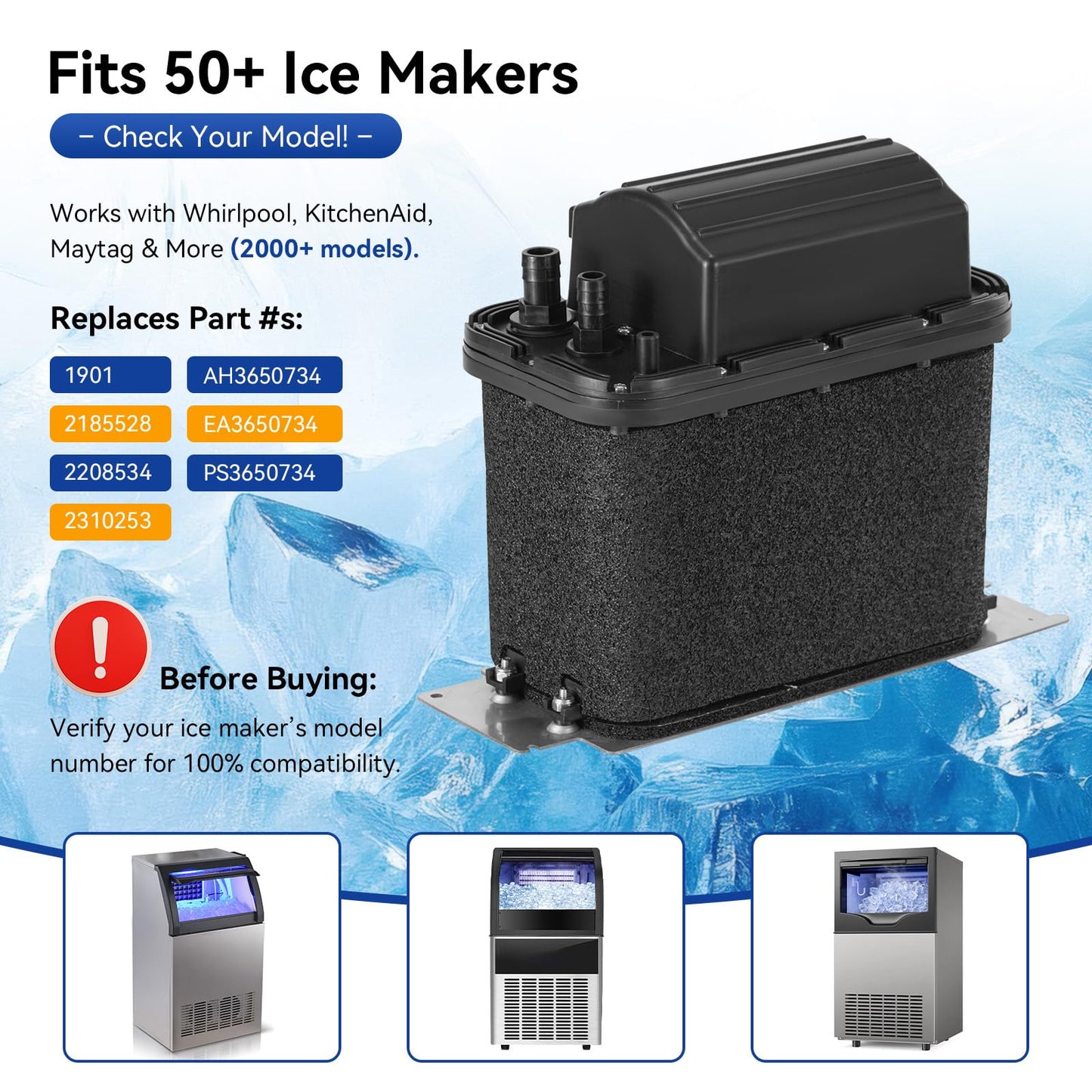 Drain Pump Kit For Ice Machines, Replaces 1901A, 2185528, 2208534, 2310253, AH3650734, EA3650734, PS3650734