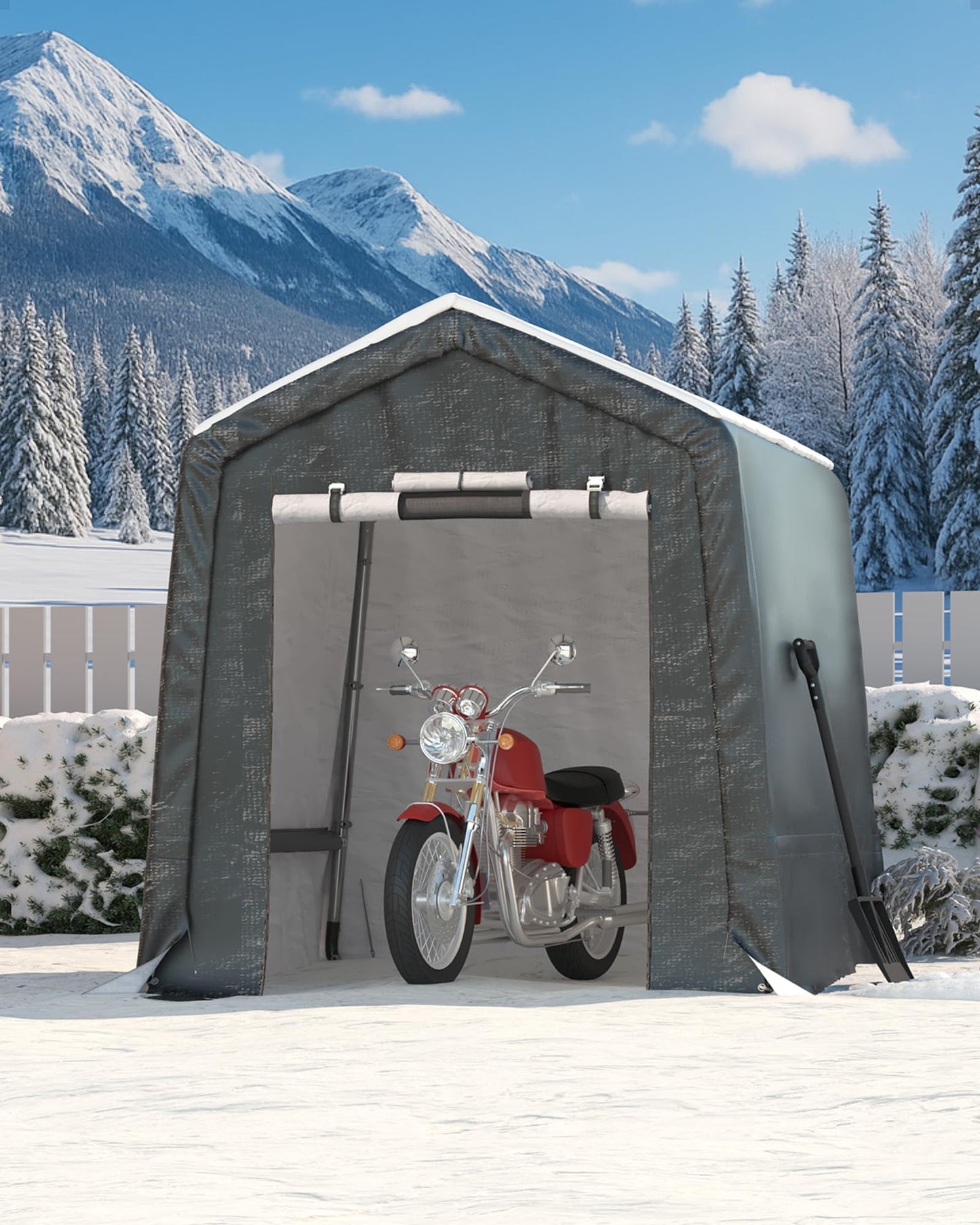  6X8 FT Heavy-Duty Portable Outdoor Storage Shed with Roll-Up Zipper Door & Vent, 240g Waterproof Carport Storage Shelter, UV-Resistant Canopy for Motorcycle, Firewood, Tools -Gray ﻿
