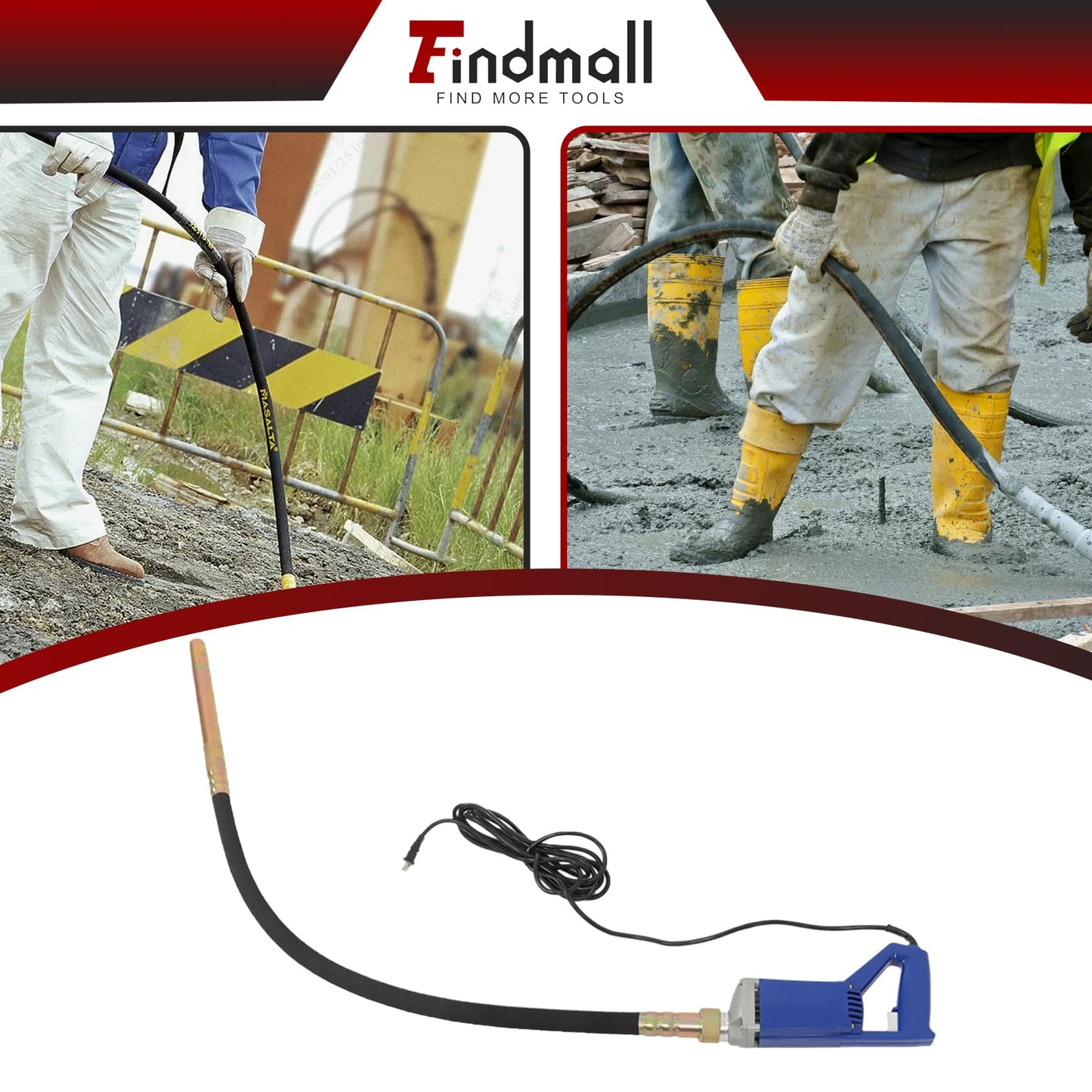 findmall Electric Concrete Vibrator 1500W 110V Hand Held Concrete Vibrator 4.9Ft Long Cement Vibrarator