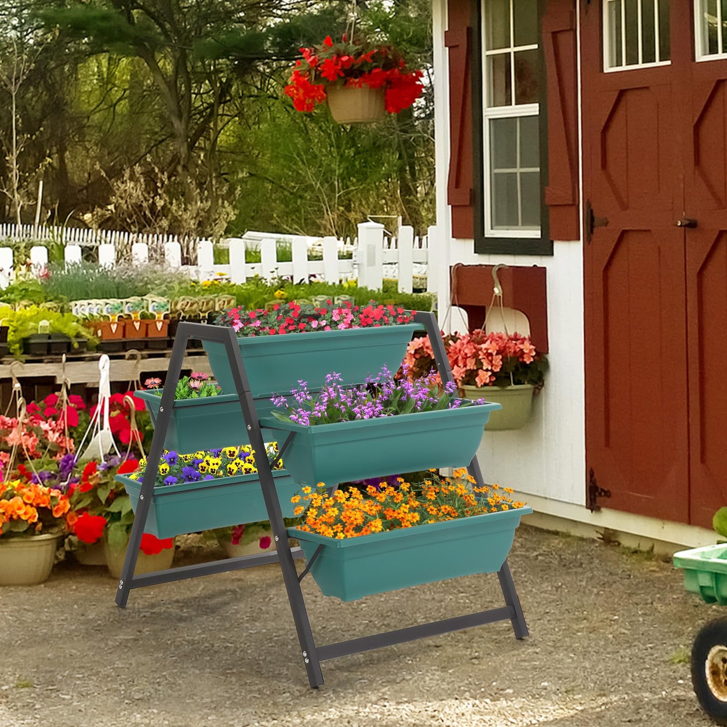 Vasitelan Raised Garden Planter Bed, Tiered Planter Stand with 5 Boxes, 25.6" Long*35.8" Wide*31" Tall, Vertical Raised Garden Bed for Herbs, Flowers, or Vegetables in Patio Balcony Indoor Outdoor