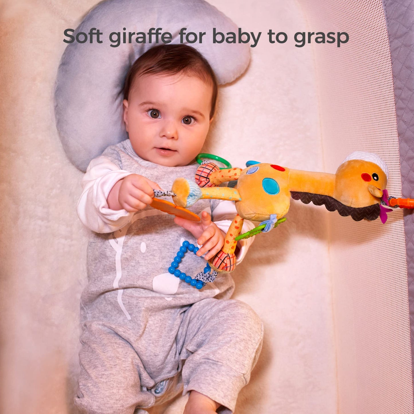TUMAMA Giraffe Hanging Rattle Toys, Soft Baby Hanging Toys with Wind Chimes, Stroller Car Seat Crib Plush Animal Activity Toy Gift for Newborn Toddlers 0,3,6,9,12,36 Month