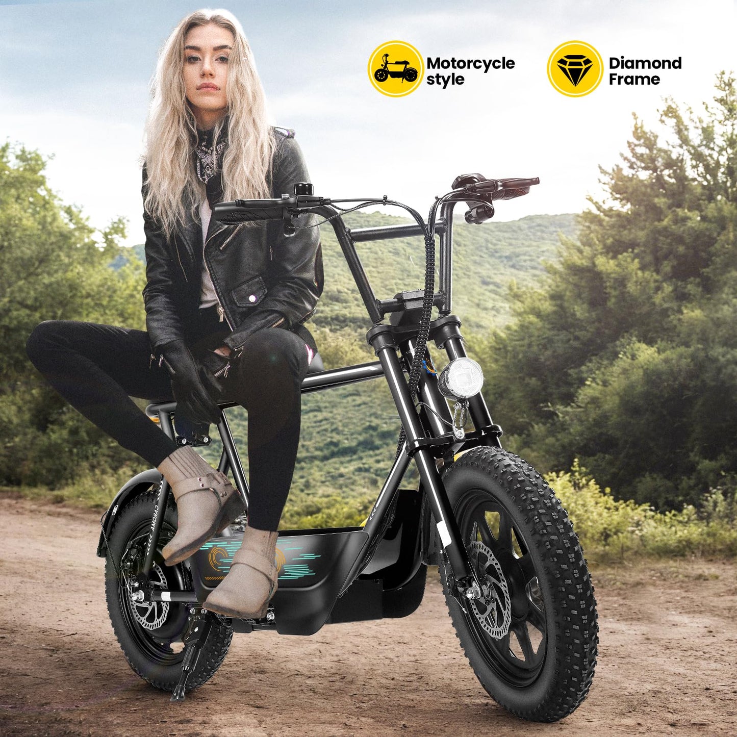 Caroma Peak 1200W Electric Scooters with Seat, 16" Fat Tire for All-Terrain, 30Miles Max Range, 20mph Top Speed, Commuter Escooter for Adults&Teens, Electric Motorcycle with Carry Basket，Black