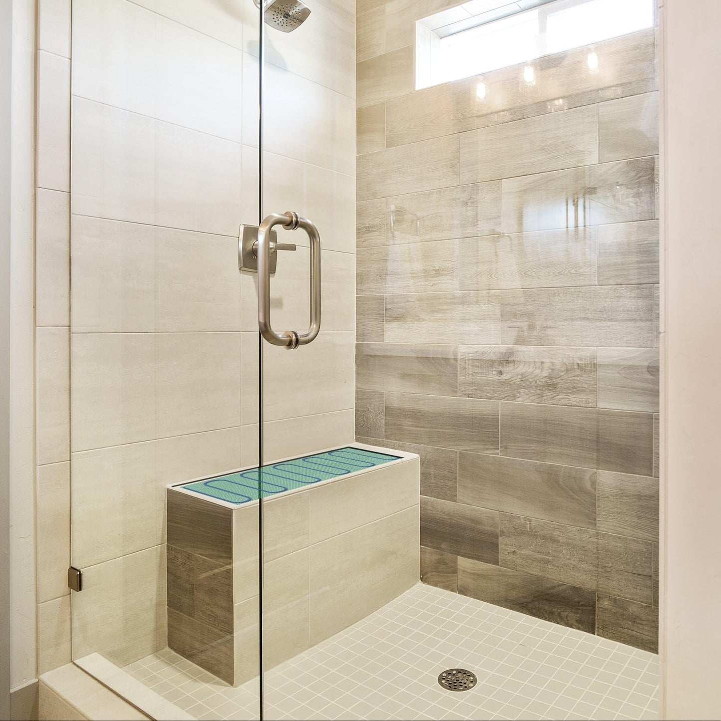 WarmlyYours Shower Bench Heating Mat 16 x 32 in., Electric Radiant Heating, Thin, Silent, and Invisible under Tile and Stone. Designed and Approved for Wet Locations (TempZone)