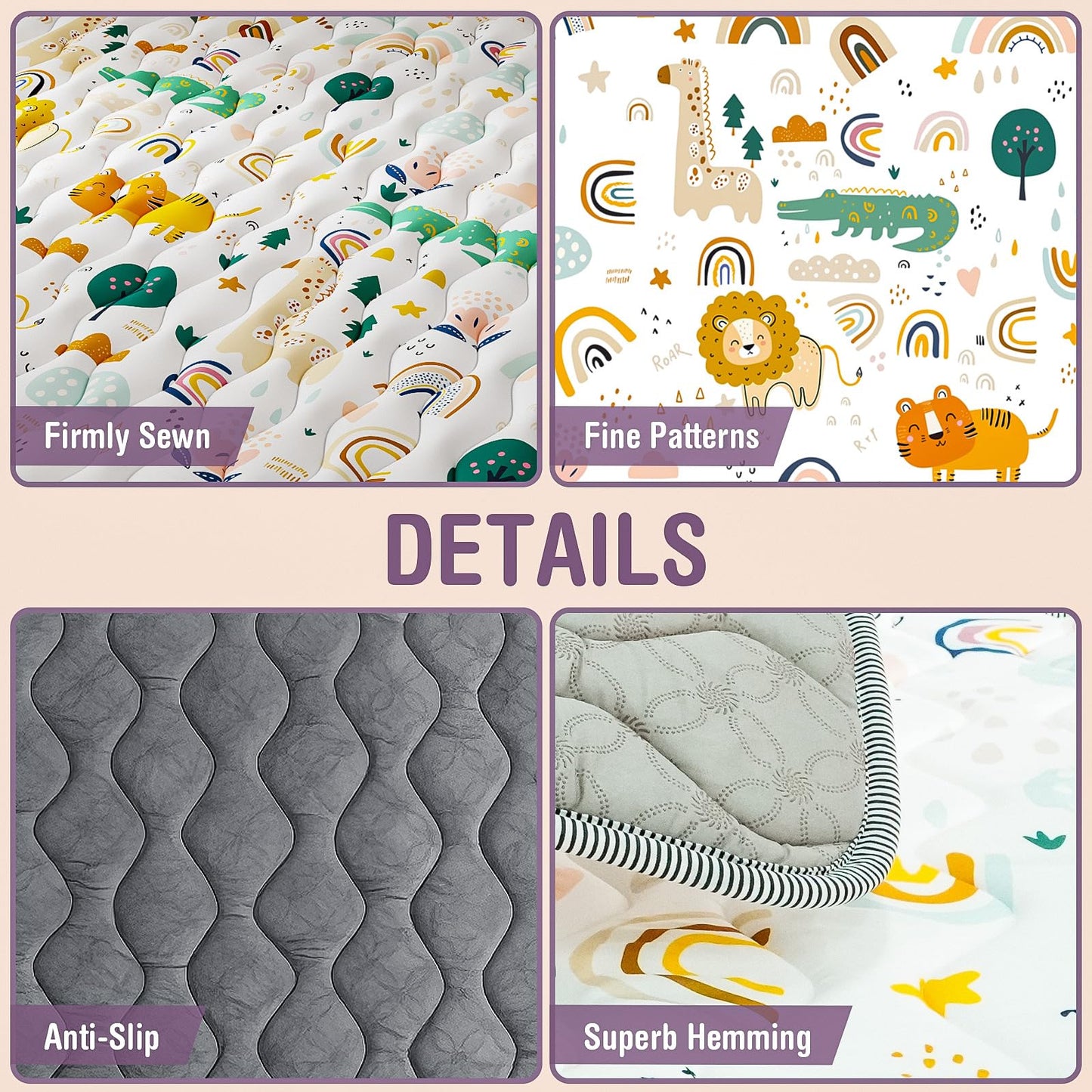 Baby Play Mat for Floor, 71"x59" Thickened Playpen Mat, Soft Non-Slip Baby Play Mat, Foldable & Machine Washable, Portable Waterproof Crawling Playmats for Infants & Toddlers, Rainbow and Animal