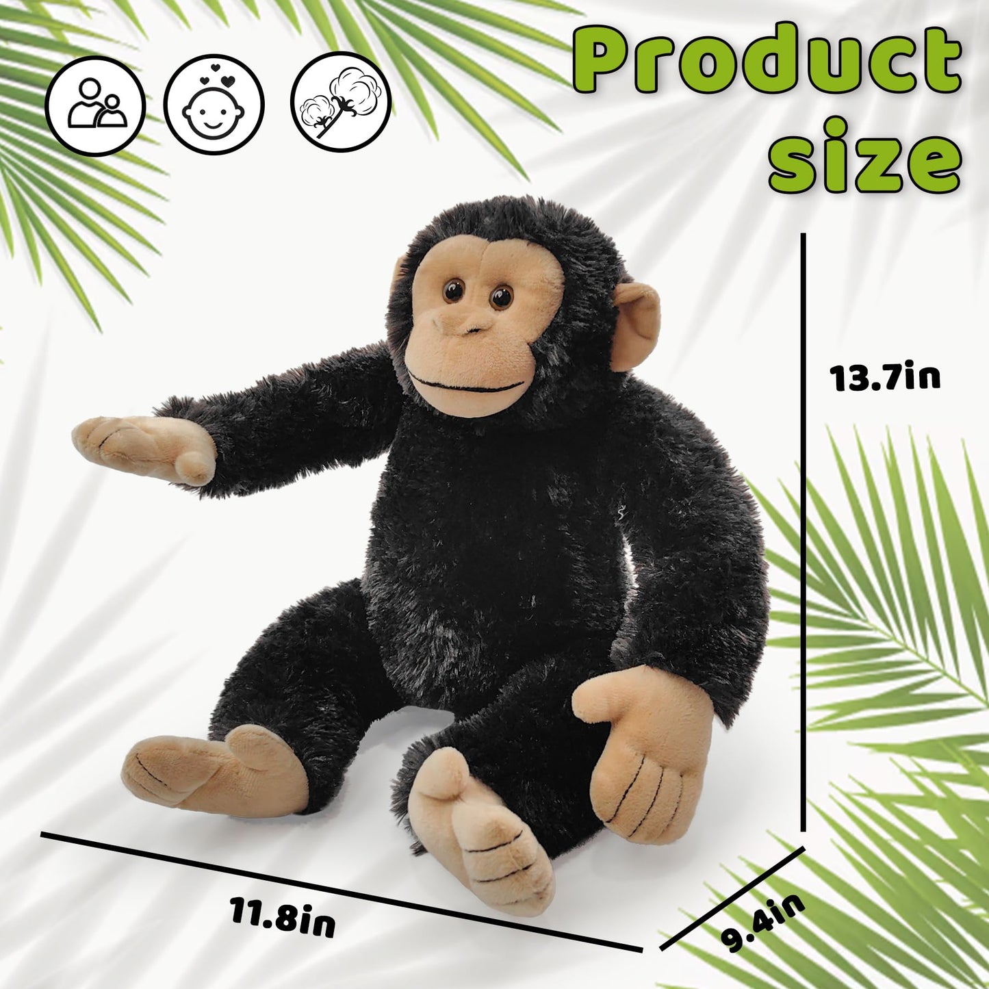Hideekoog Realistic Chimpanzee Stuffed Animal Toys, 13” Wild Monkey Zoo Stuffed Animal Gorilla Plush Soft Toys Hugged, The Best Gift for Boys and Girls on Birthdays and Christmas