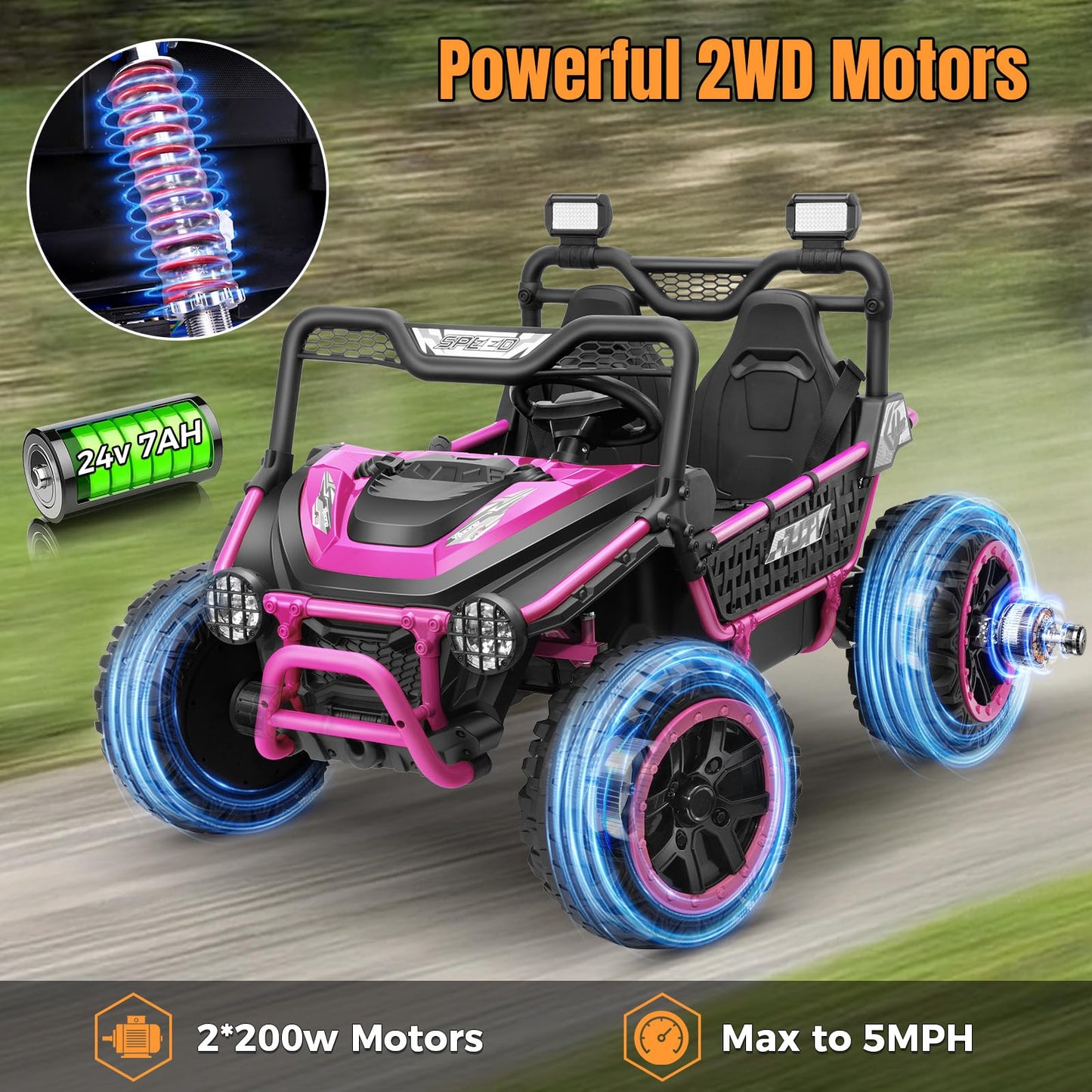 Hikole 24V Ride on Toys for Boys&Girl, 2 Seater Kids UTV with Parent Remote, 400W Battery Motors Operated, XXL Design, Steering Wheels, Easy to Assemble, Dashboard/LED/Horn/Bluetooth, Hot Pink