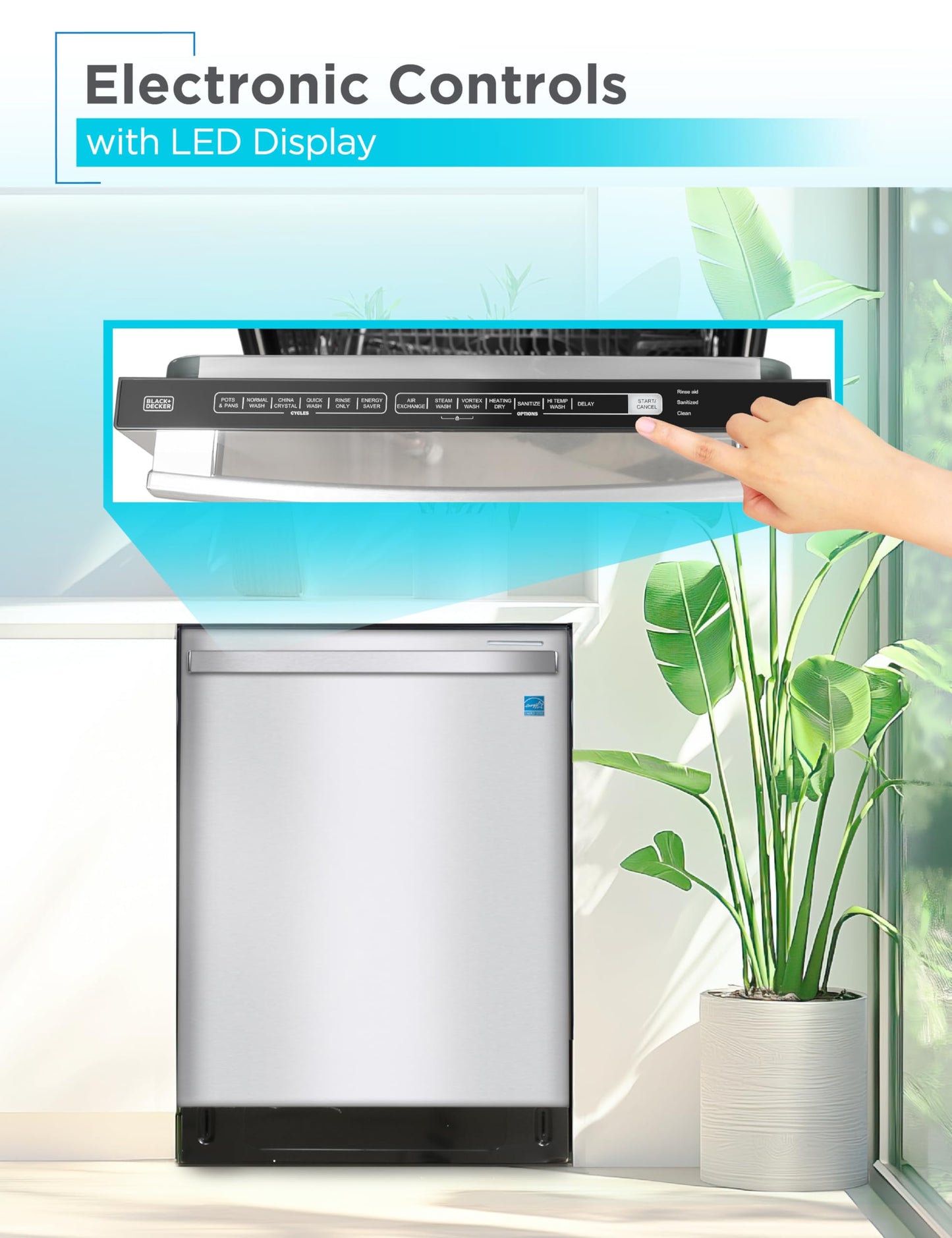 BLACK+DECKER 24" Built-In Dishwasher, Designer Series, 12-Place Setting Capacity with Stainless Steel Tub, Dish Washer with 6 Wash Programs, Low Noise, ENERGY STAR Certified, BDW300MHS