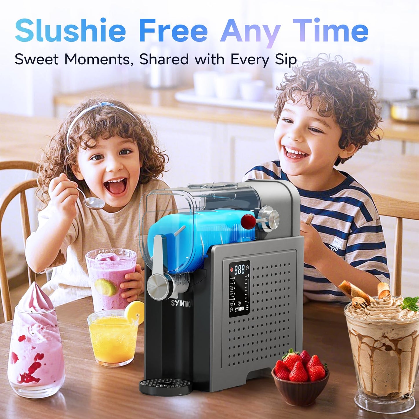 SYINTAO 2-in-1 Slushie & Soft Serve Ice Cream Maker, 88oz No-Ice-Needed Frozen Drink Machine with LED Display, 6 Preset Modes, Auto-Clean & Delay Timer – Gift for Family