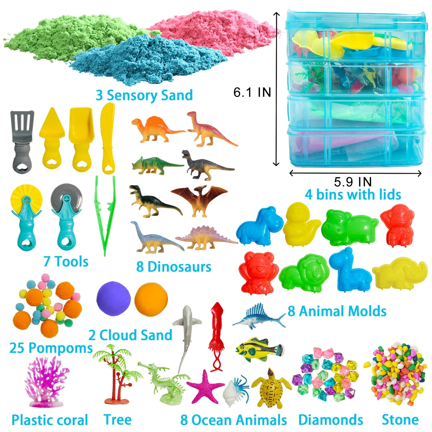 Dino & Ocean Sensory Bin, Dino & Ocean Sensory Toys with Play Sand for Toddlers Boys and Girls,Kids Toys Gift Sand Box for Age 3 4 5 6 7 8