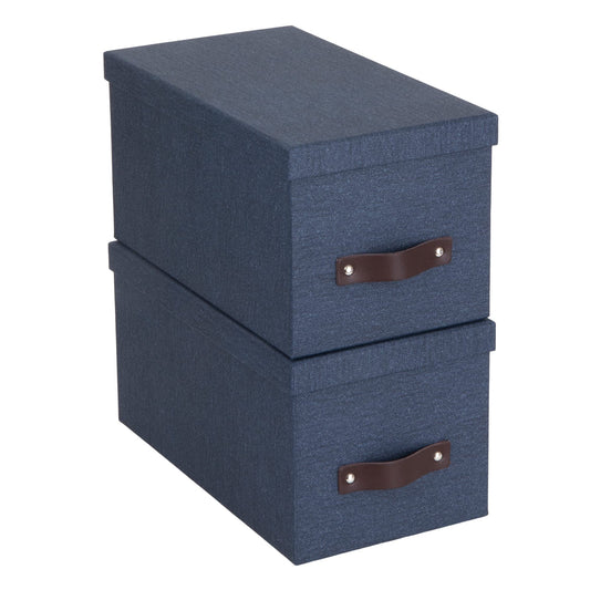 Bigso Silvia Organizational Storage Box with Leather Handle for Shelves and Stacks Easily - Durable and Decorative Storage Boxes with Lids - 5.9 in x 6.5 in x 11.6 in - 2 Pack - Blue