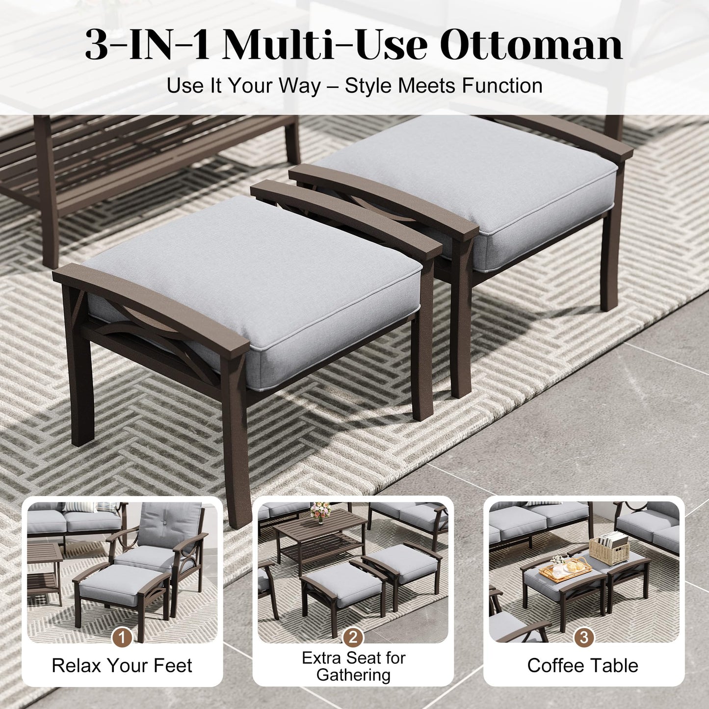 FansaFurn 7-Piece Outdoor Patio Furniture Set, Outdoor Metal Sectional Furniture with Cushions, Outdoor Conversation Seating Set with Coffee Table for Deck, Backyard, Garden, Balcony, Grey
