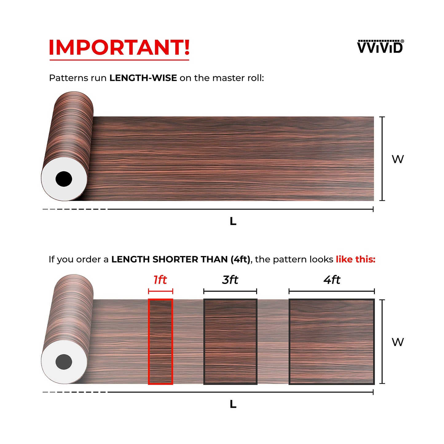 VViViD Black Wood Grain Faux Finish Textured Vinyl Wrap Roll Sheet Film DIY No Mess Easy to Install Air-Release Adhesive (100ft x 48 Inch)