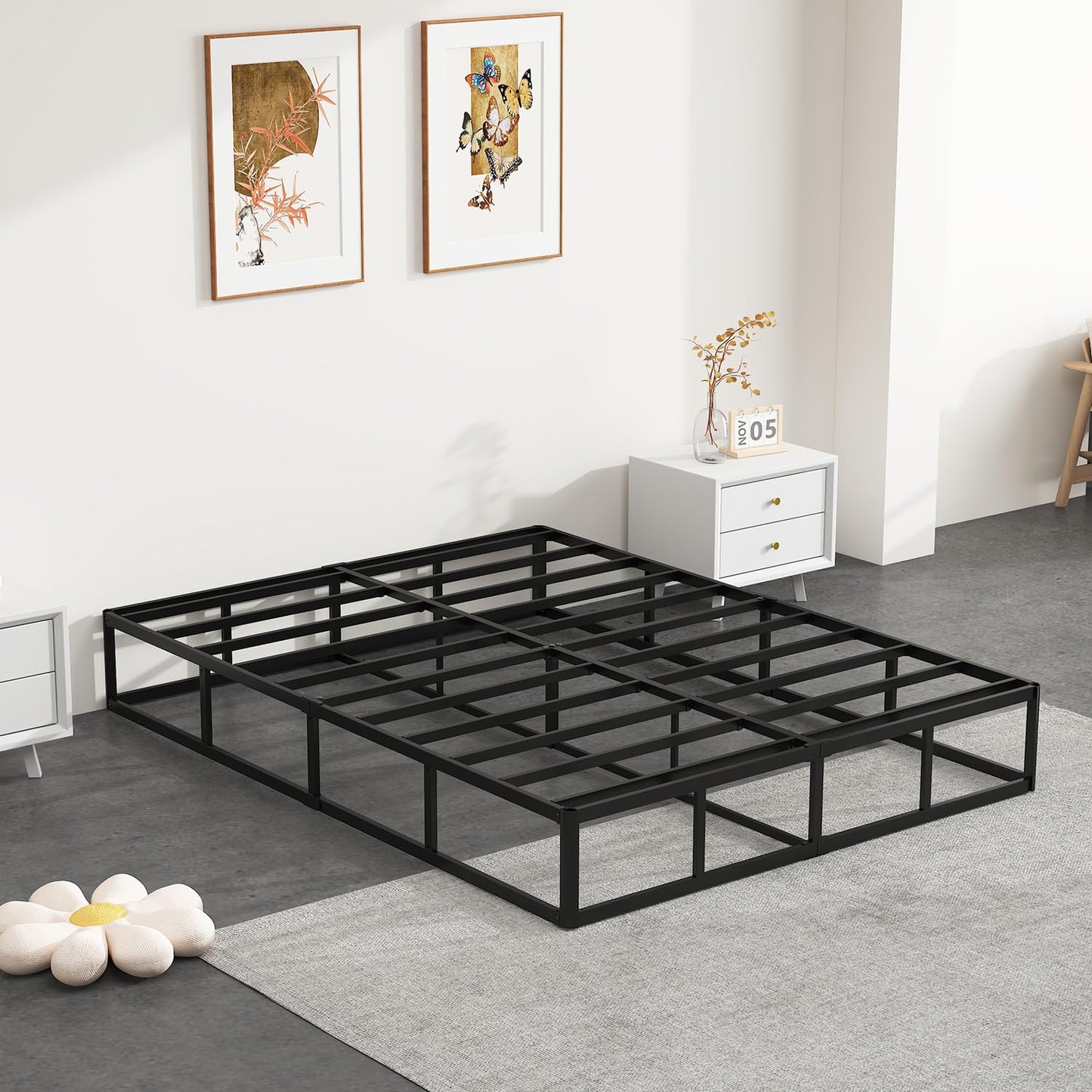 NHODIR 9 Inch Box Spring Queen Size Bed Base, Heavy Duty 3000LBS Metal Bed Foundation, Noise-Free & Tool-Free Easy Assembly,Mattress Support Base for Queen Bed