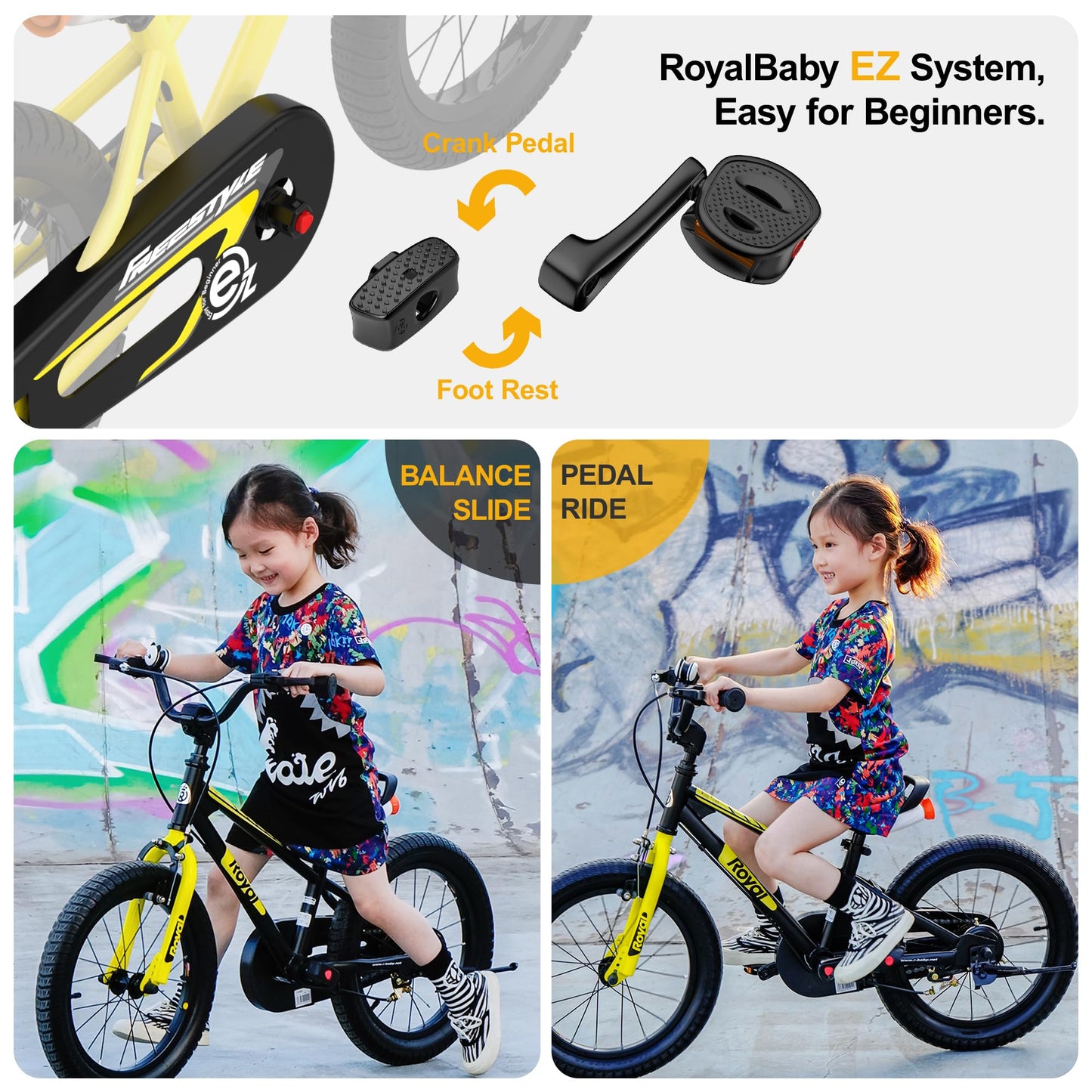 RoyalBaby EZ Toddlers Kids Bike, 14 Inch Wheel Bicycle with Quick Release Crank for Beginners Boys Girls Ages 3-5 Years, Easy Learn Biking, Red